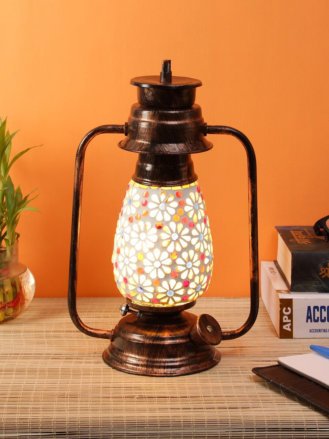 Devansh Multicoloured Textured Mosaic Glass Table Lantern, Multi