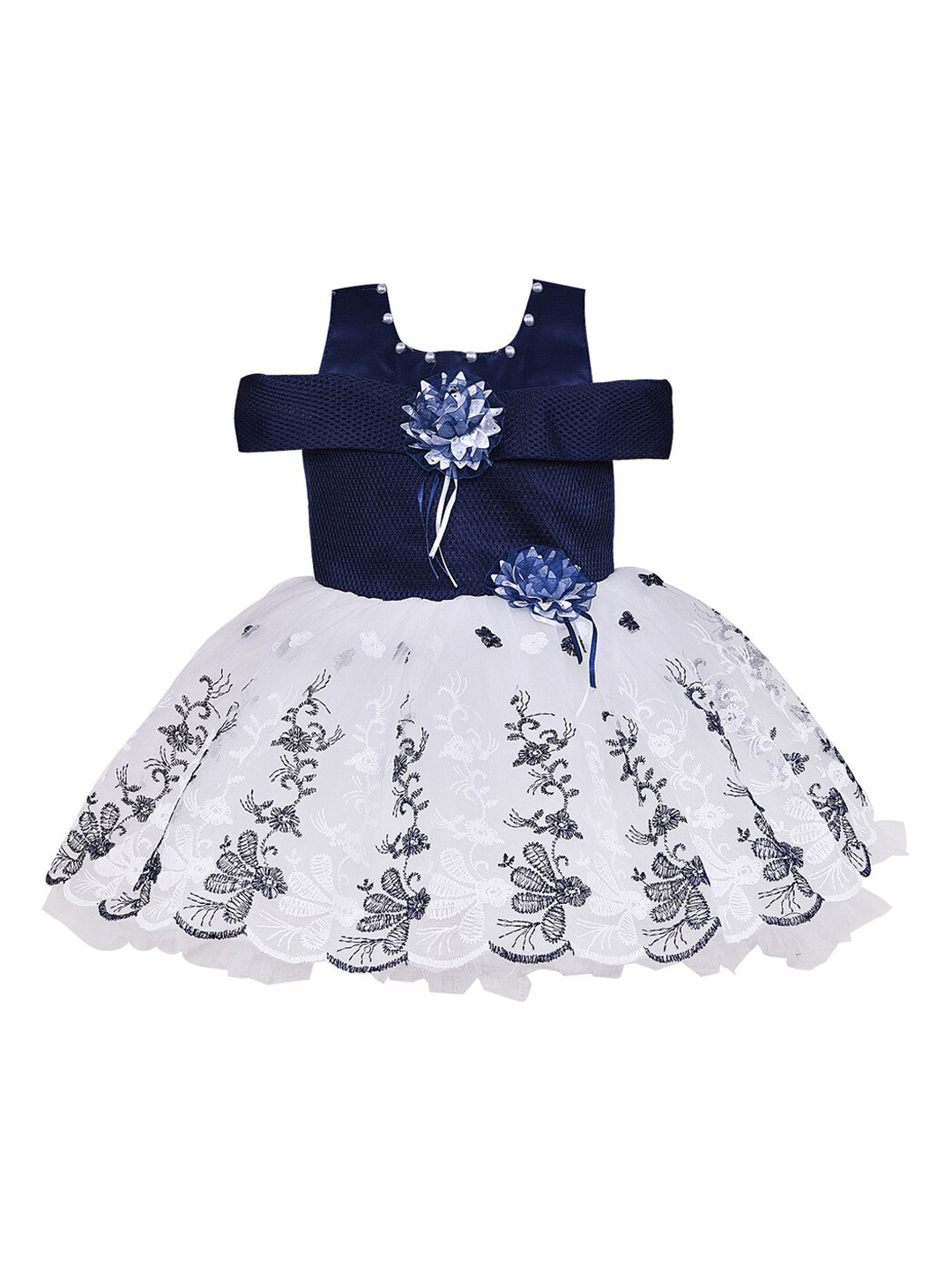 

Wish Karo Girls Navy Blue & White Embroidered Fit and Flare Dress