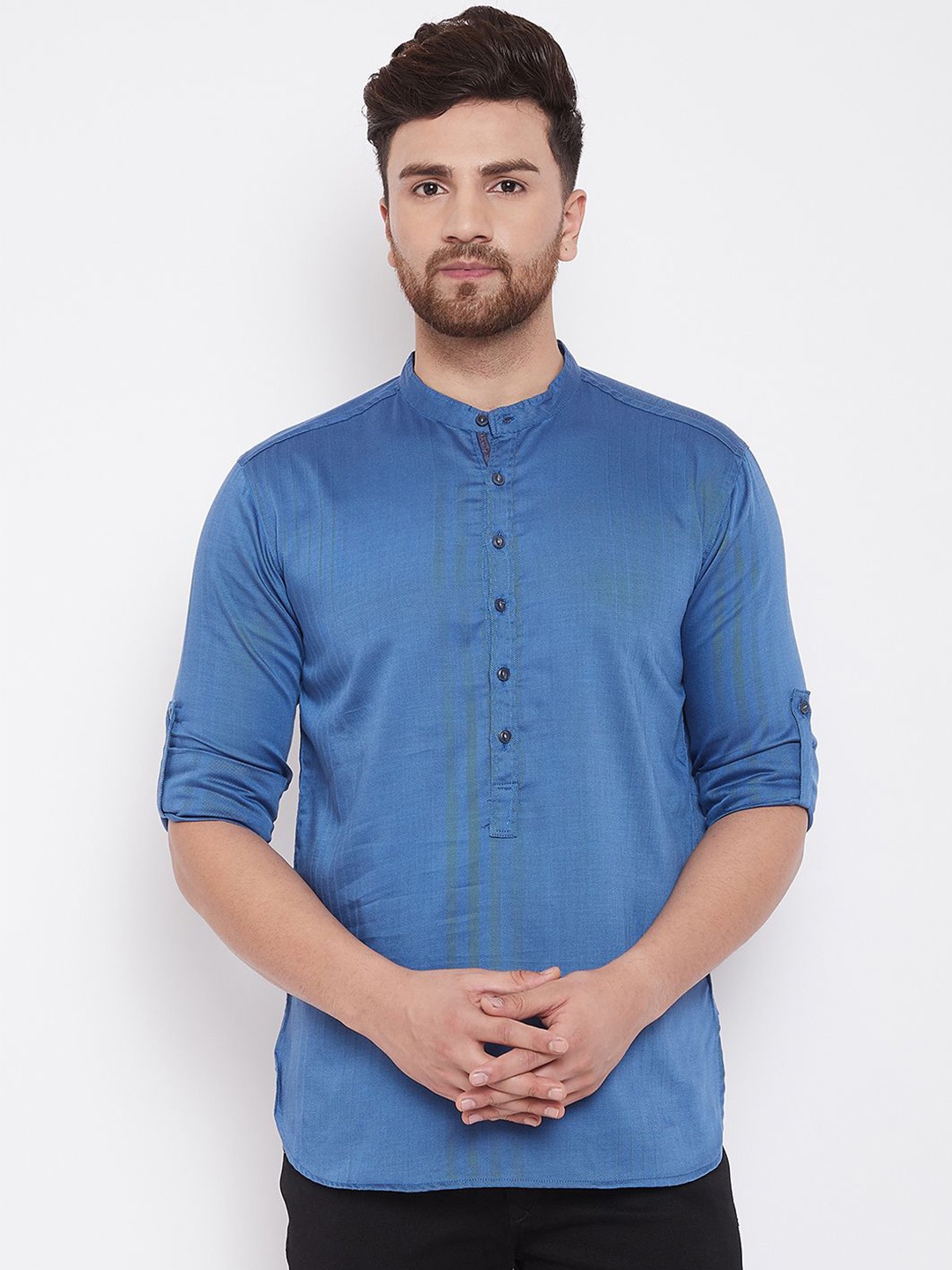 

even Men Blue Solid Straight Kurta