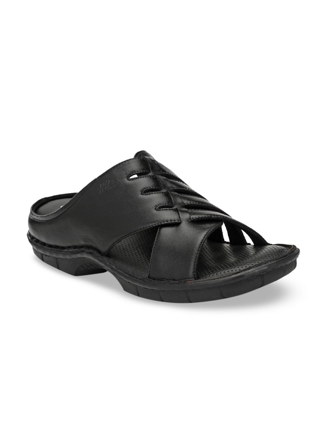 

Hitz Men Black Leather Comfort Sandals