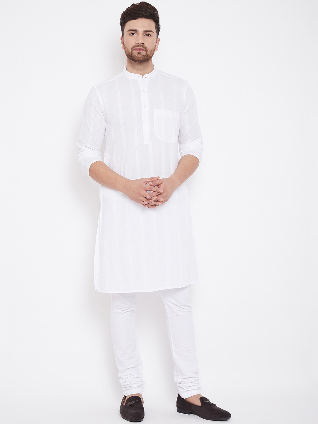 

even Men White Striped Straight Kurta