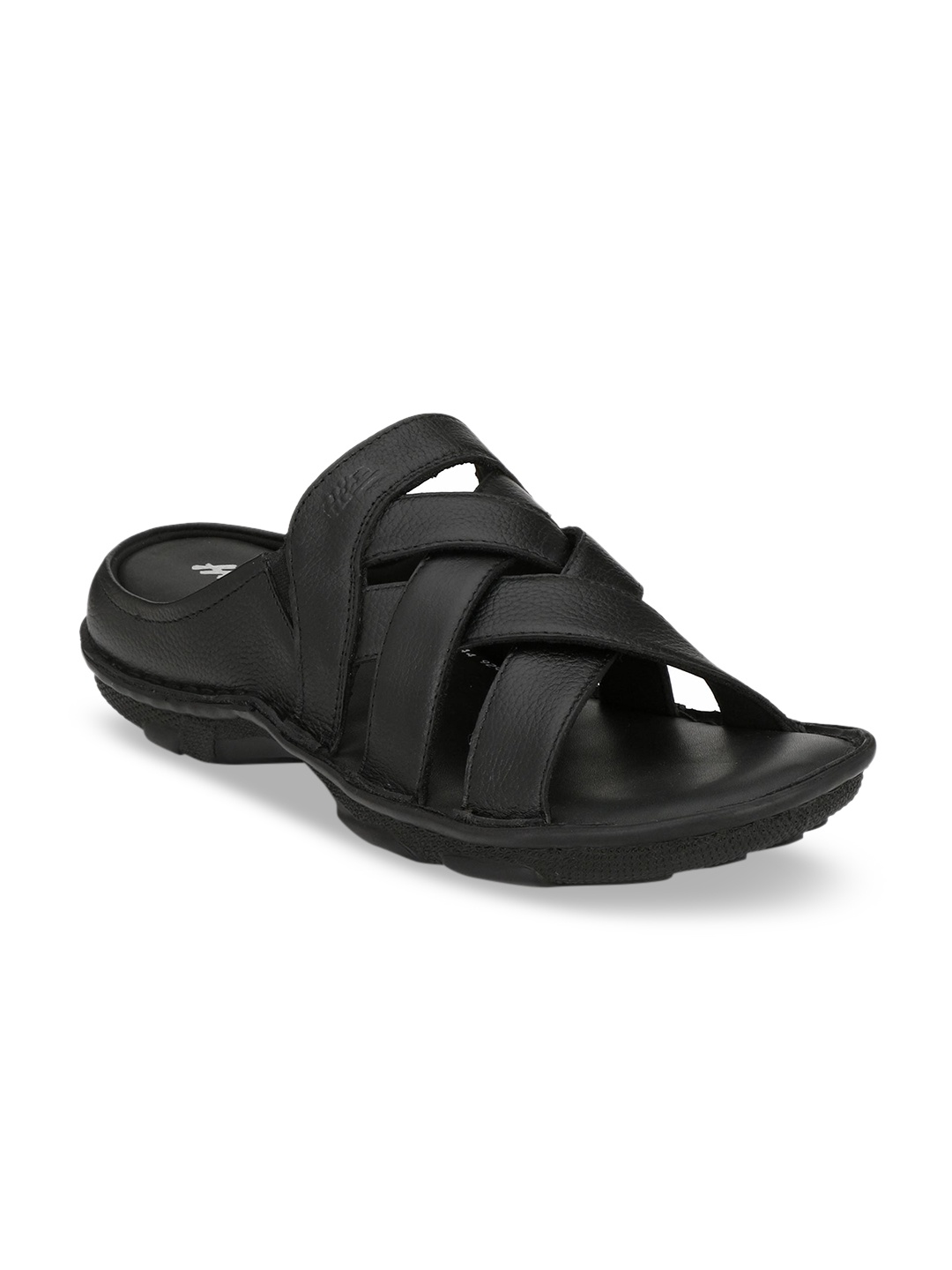 

Hitz Men Black Leather Comfort Sandals