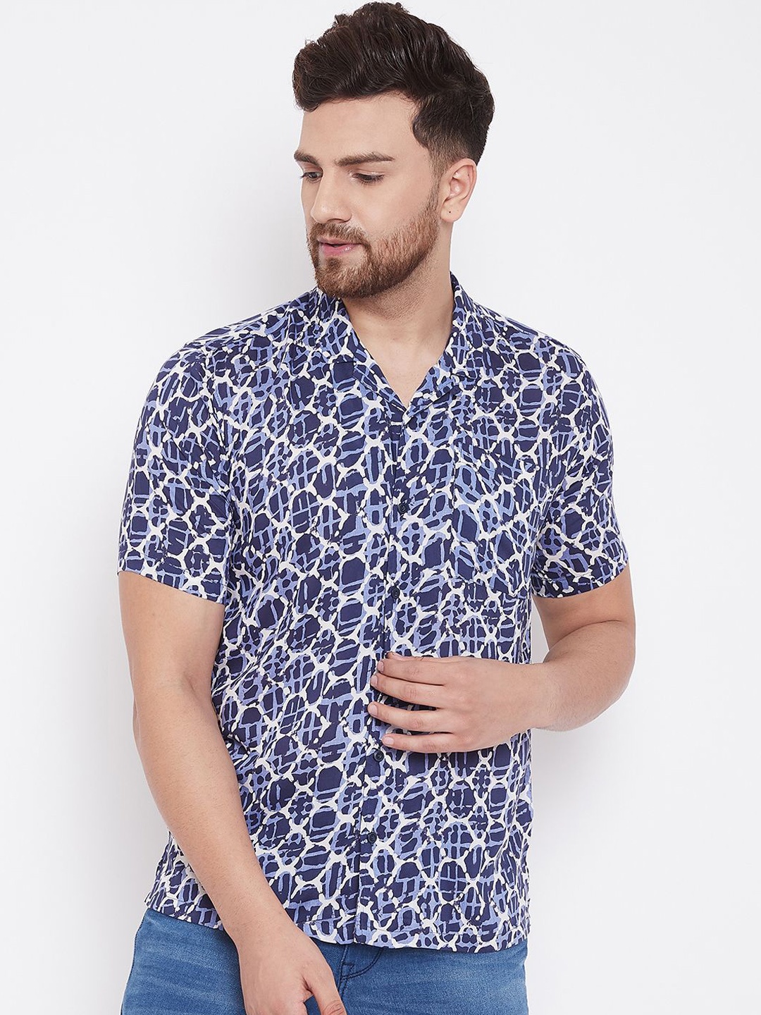 

even Men Blue Slim Fit Printed Casual Shirt