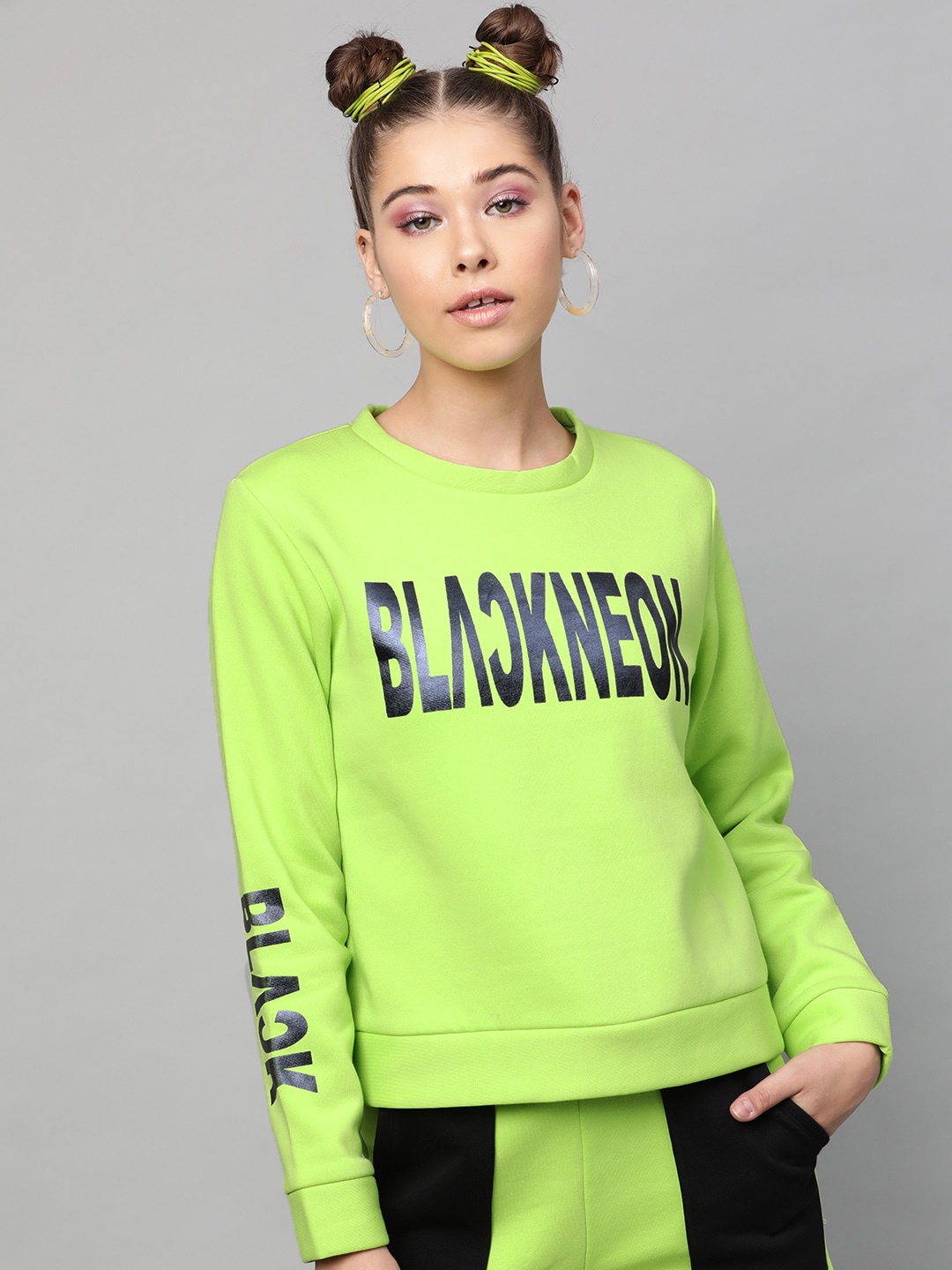 

STREET 9 Women Fluorescent Green Printed Sweatshirt
