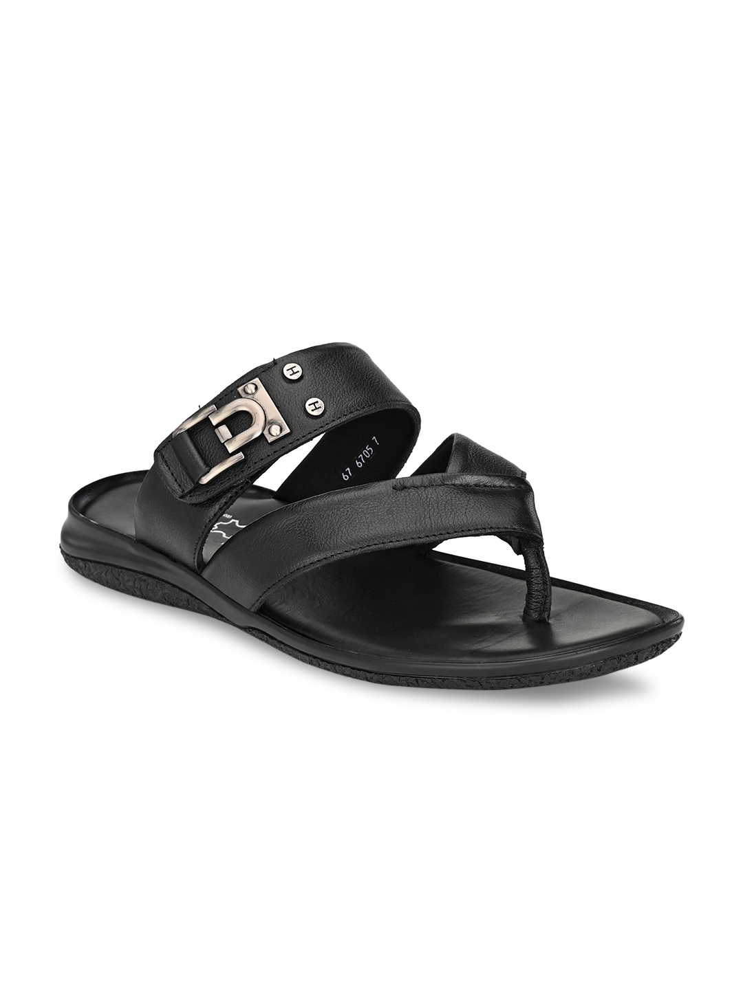 

Hitz Men Black Leather Comfort Sandals