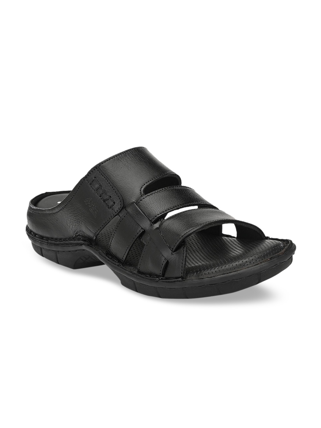 

Hitz Men Black Leather Comfort Sandals