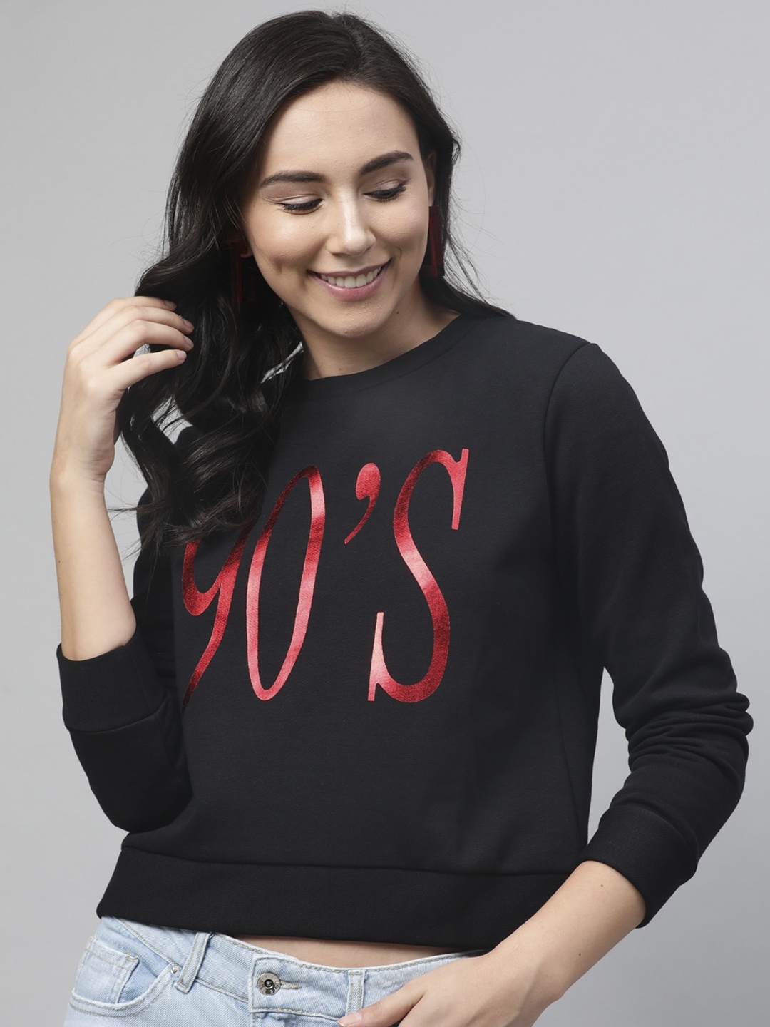 

STREET 9 Women Black & Red Printed Sweatshirt