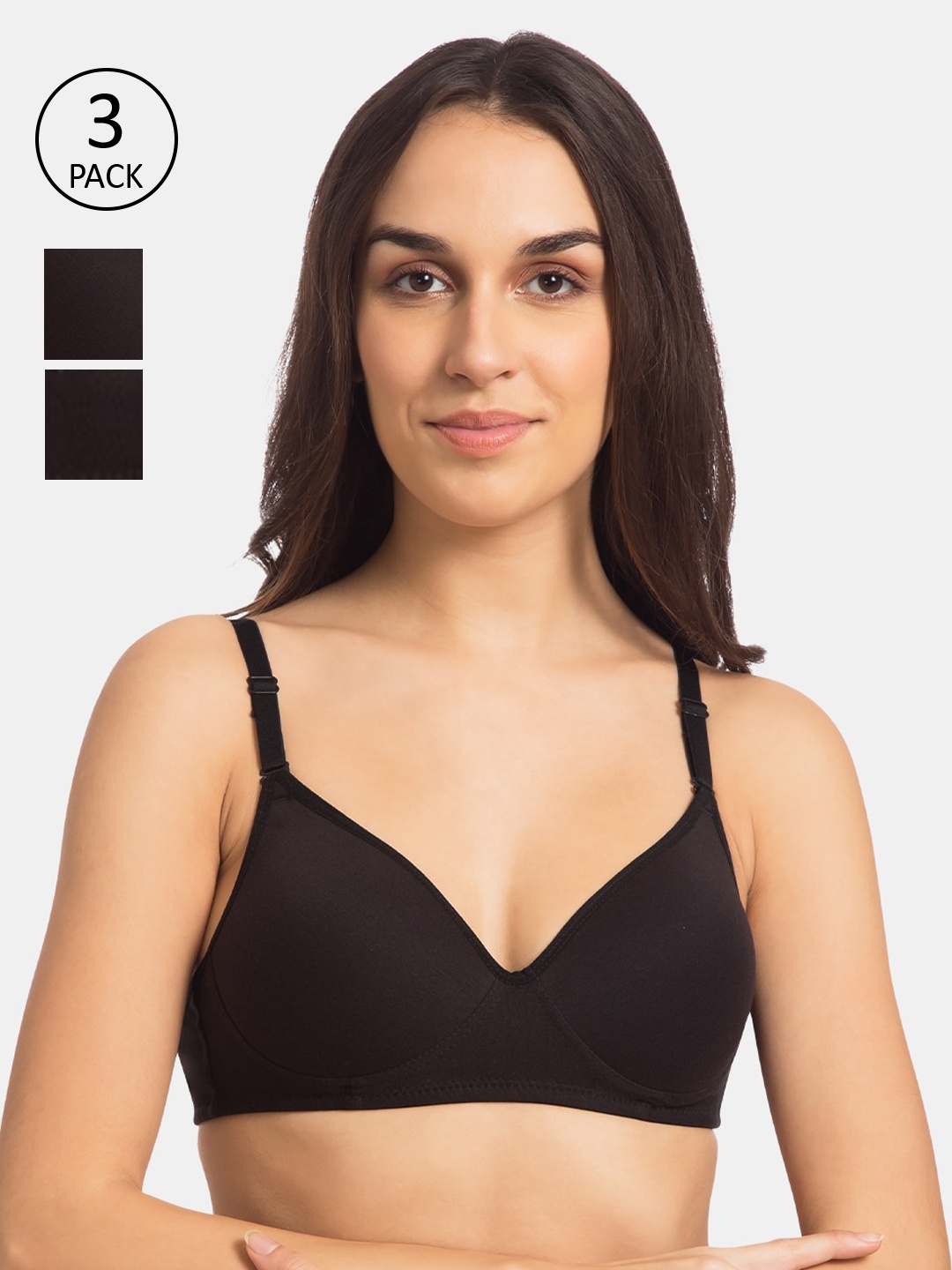 

Tweens Black Solid Non-Wired Lightly Padded Everyday Bra TW-1100-3PC-BLK-30B