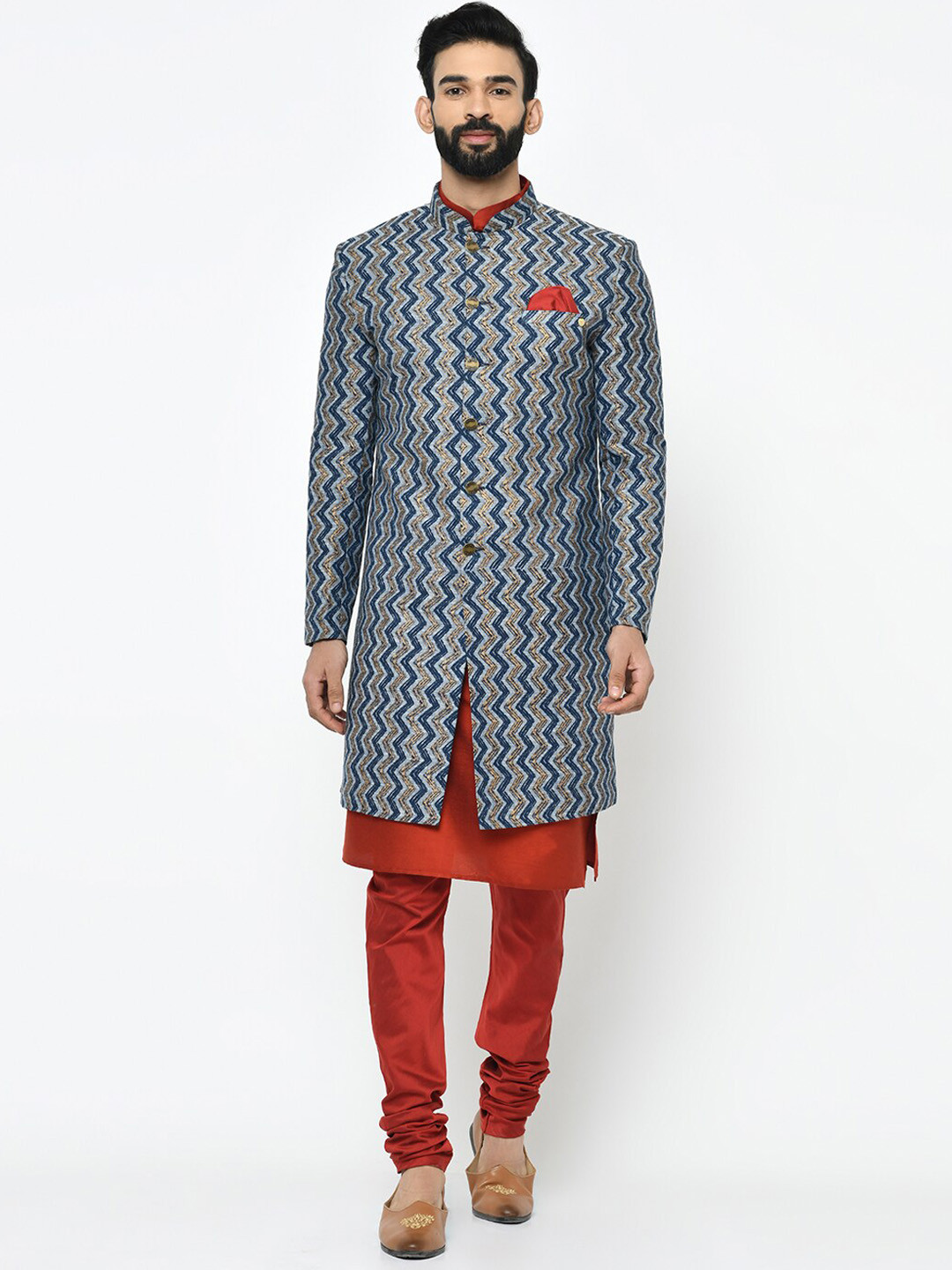 

KISAH Men Kurta Indowestern Sherwani Set, Navy blue