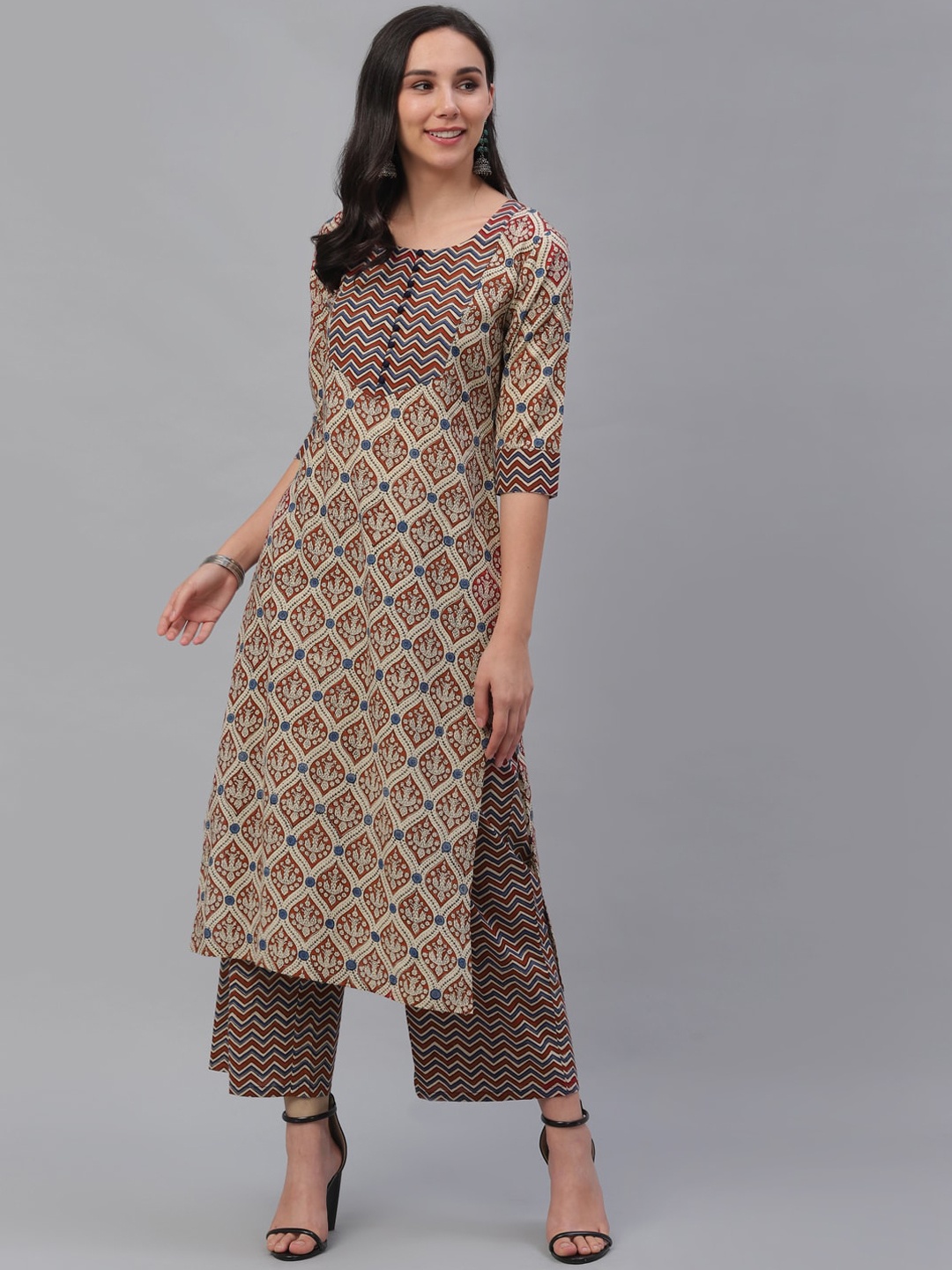

GERUA Women Multicoloured Printed Panelled Pure Cotton Kurta with Trousers, Multi