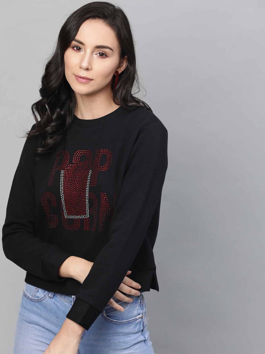 

STREET 9 Women Black Printed Sweatshirt