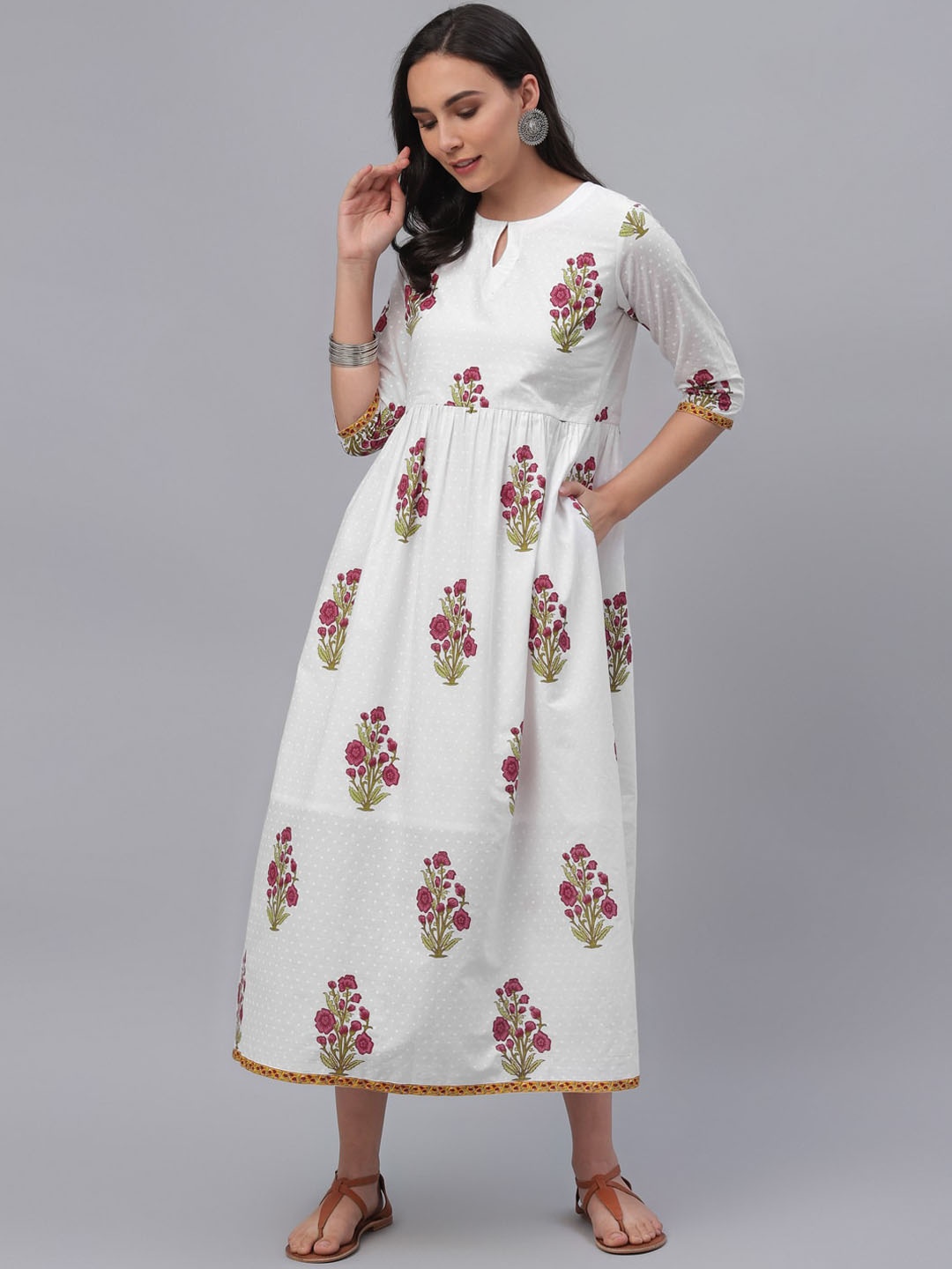 

GERUA Women White Printed Fit and Flare Dress