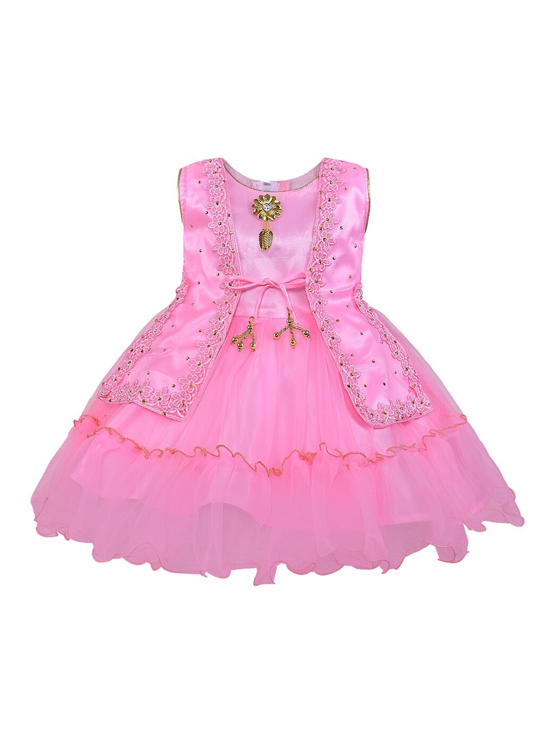 

Wish Karo Girls Pink Self Design Fit and Flare Dress