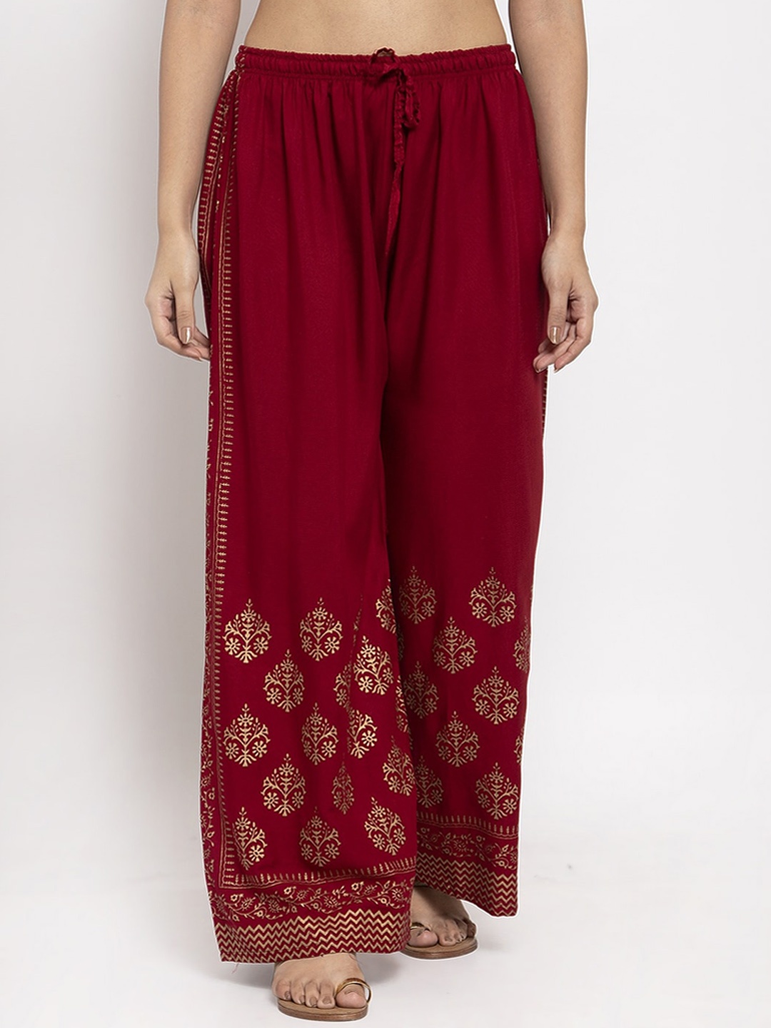 

Clora Creation Women Maroon Hem Design Straight Palazzos