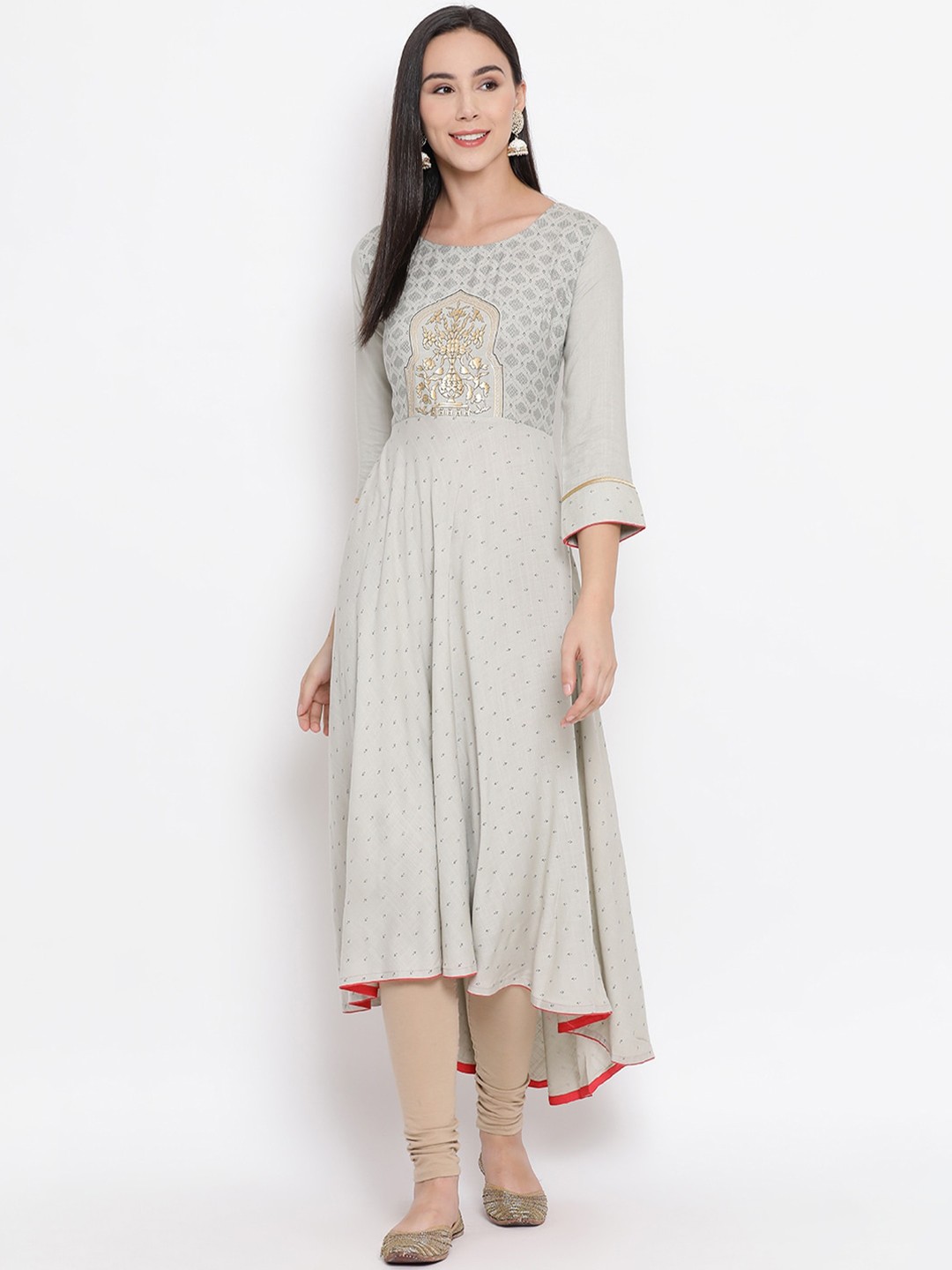 

Span Women Grey Printed Anarkali Kurta