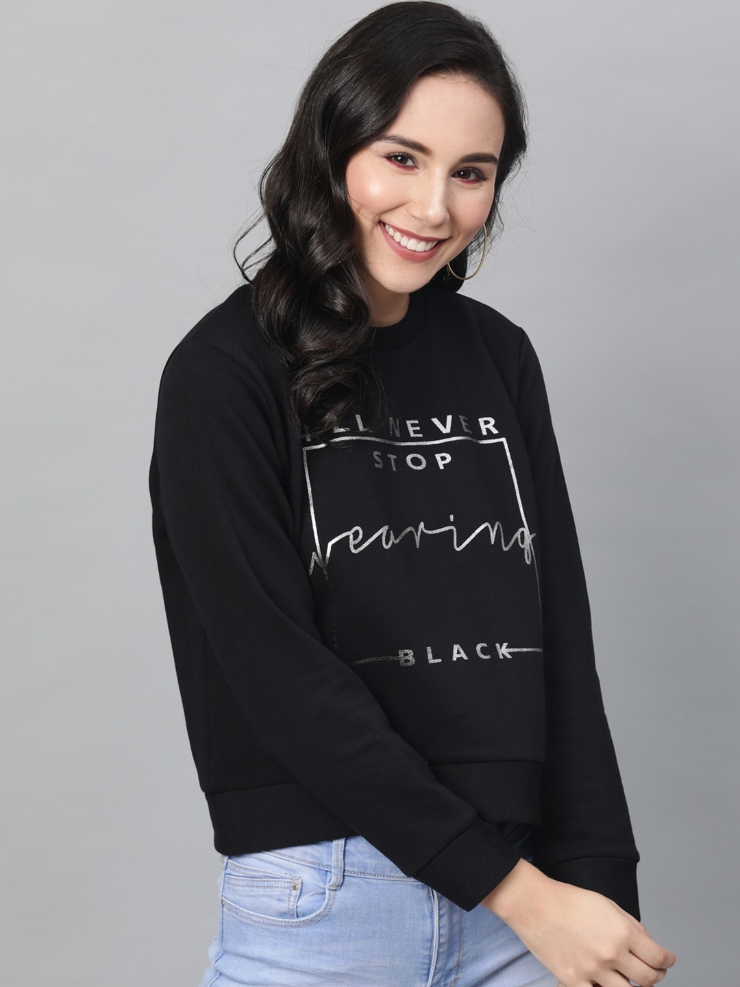 STREET 9 Women Black Printed Sweatshirt