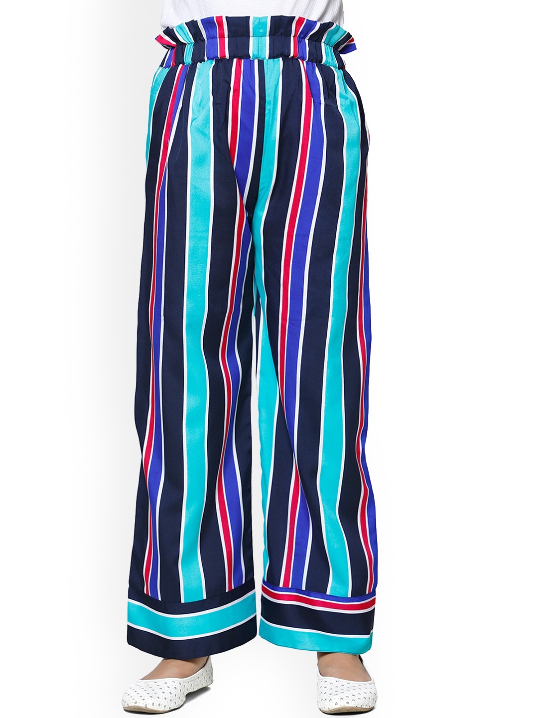 

Cutiekins Girls Blue & Green Striped Straight Palazzos