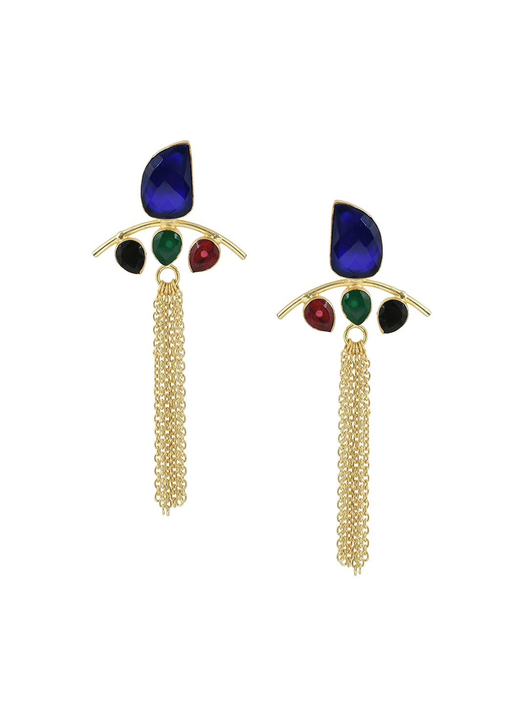 

INDYA Blue & Gold-Plated Contemporary Drop Earrings
