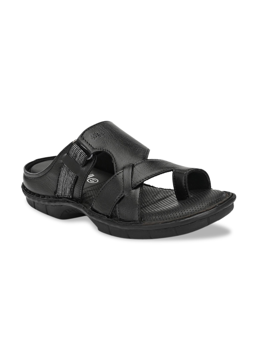 

Hitz Men Black Leather Comfort Sandals