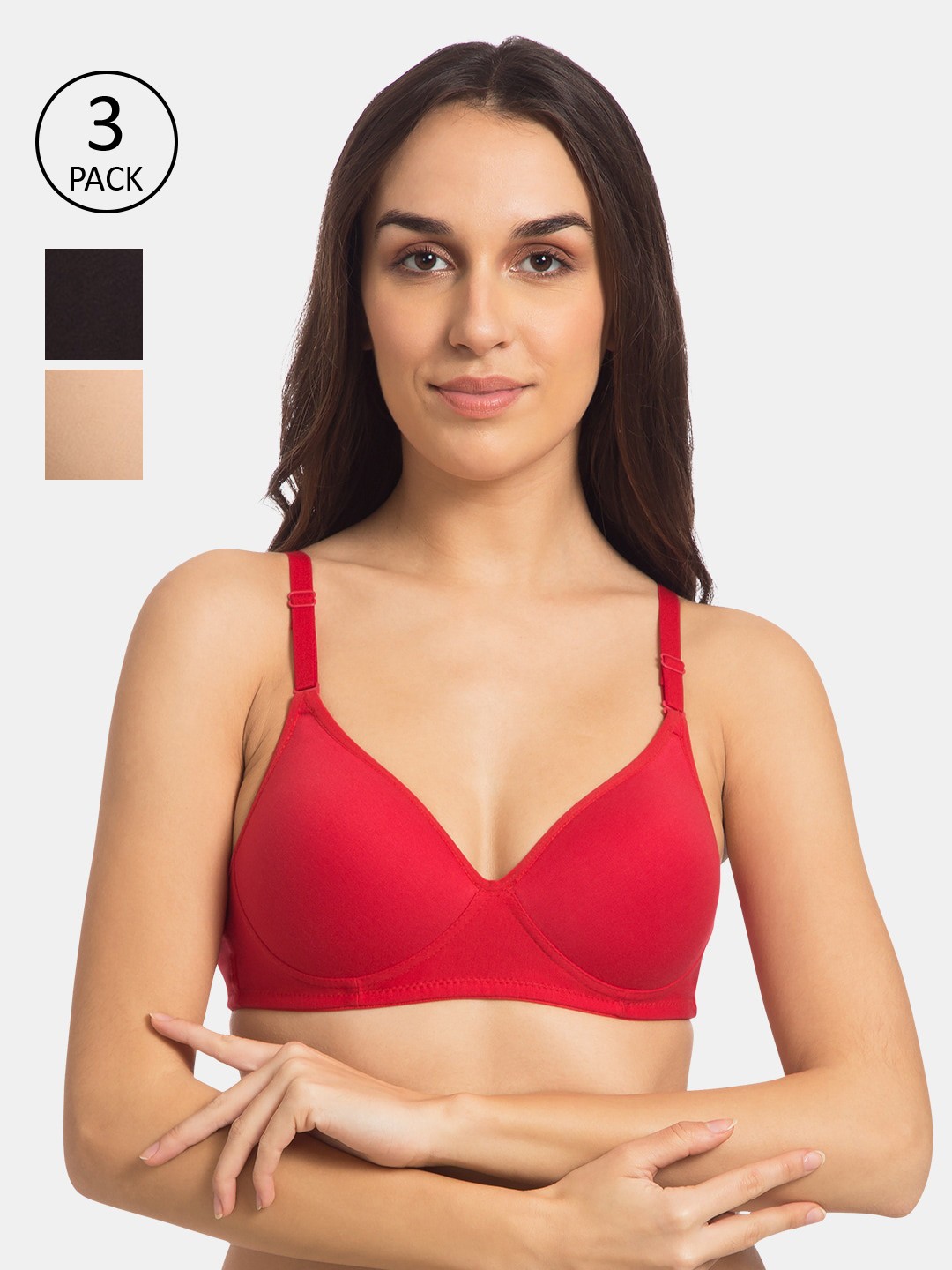 

Tweens Pack of 3 Solid Non-Wired Lightly Padded Everyday Bra TW-1100-RD-BLK-SK-30B, Red