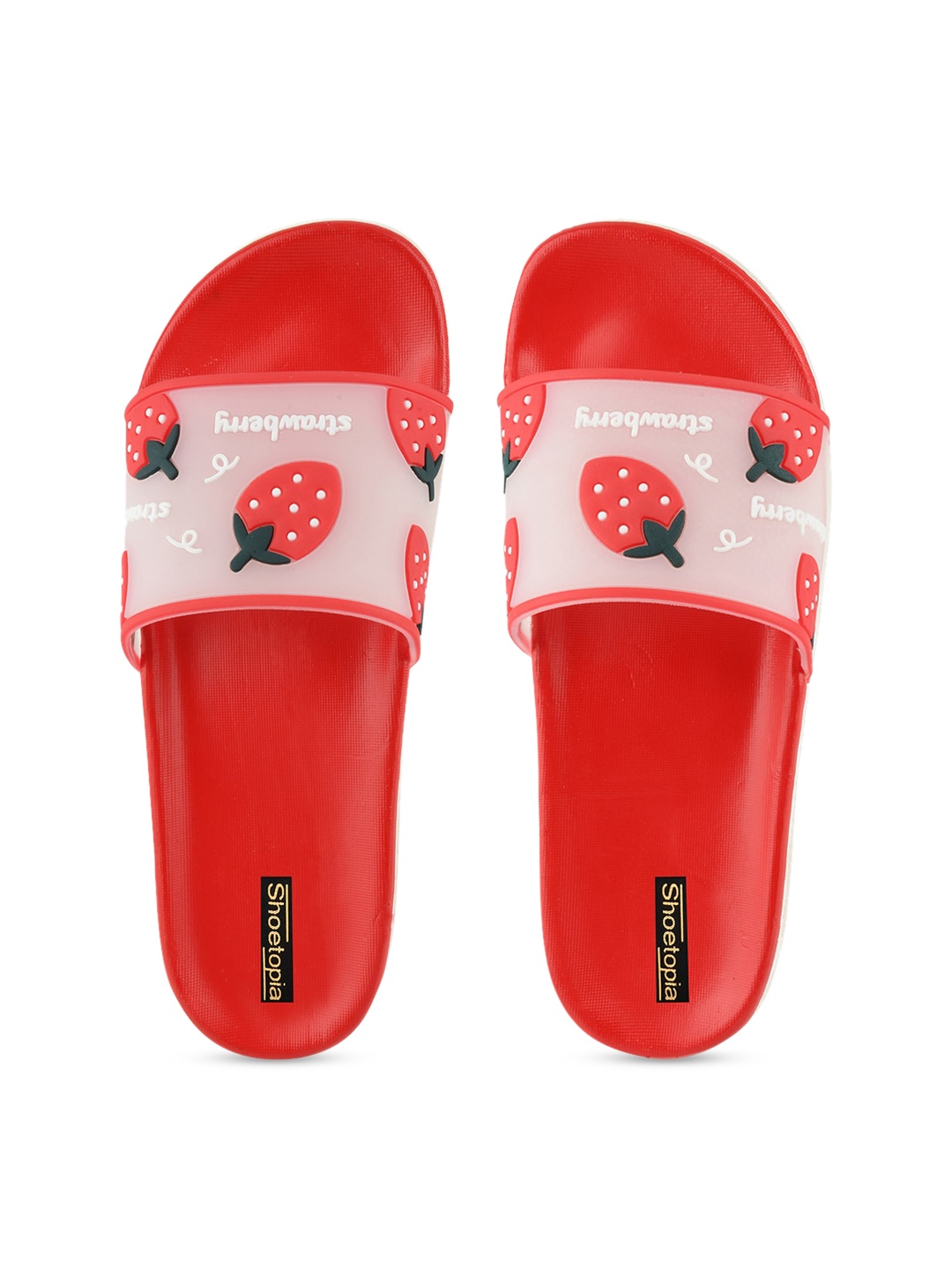 

Shoetopia Women Red & Off-White Printed Sliders