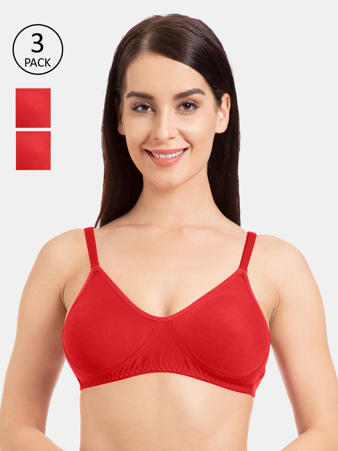 

Tweens Set of 3 Red Solid Non-Wired Non Padded T-shirt Bras TW-286-3PC-RD-30D