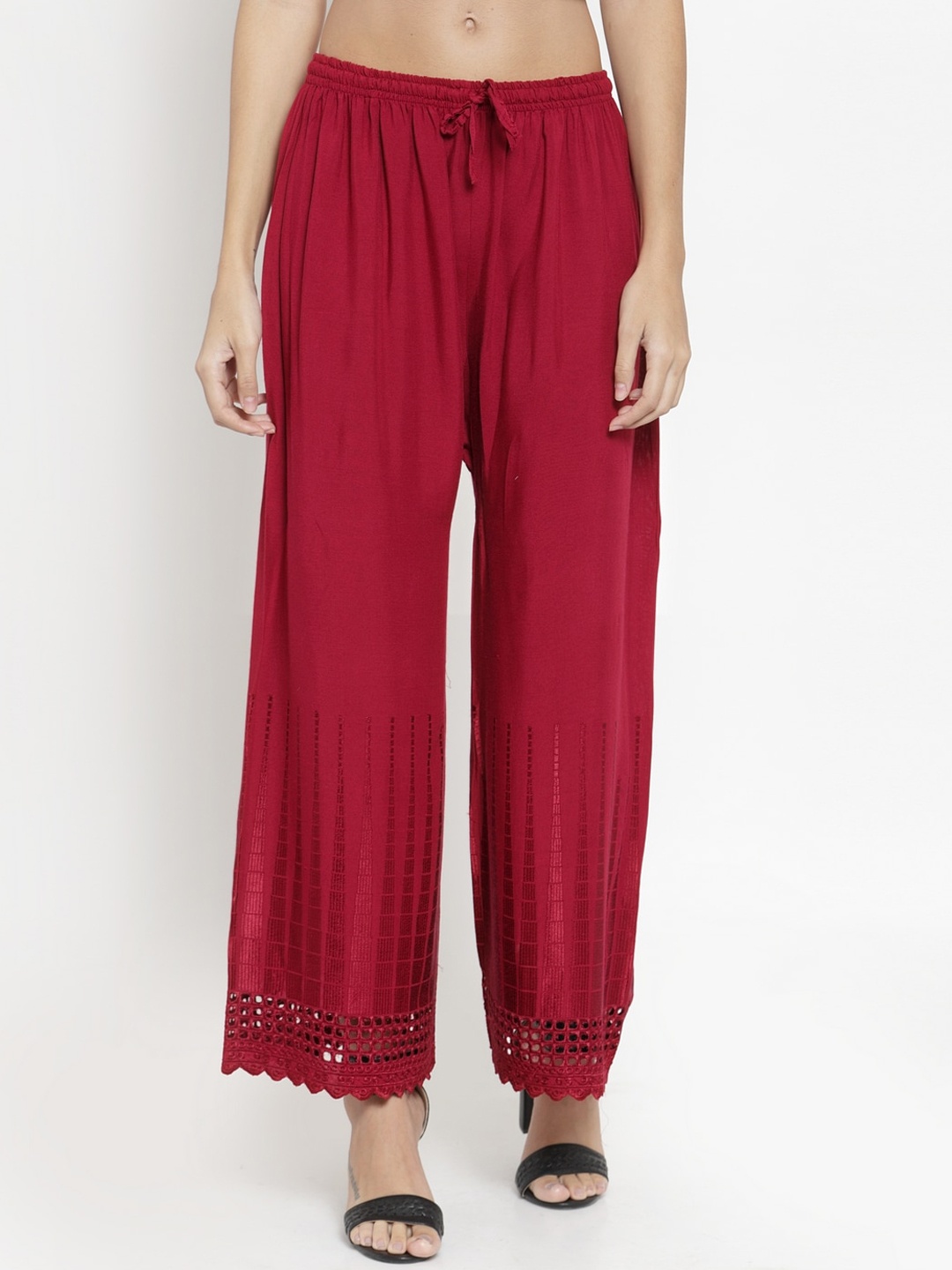 

Clora Creation Women Maroon Hem Design Straight Palazzos
