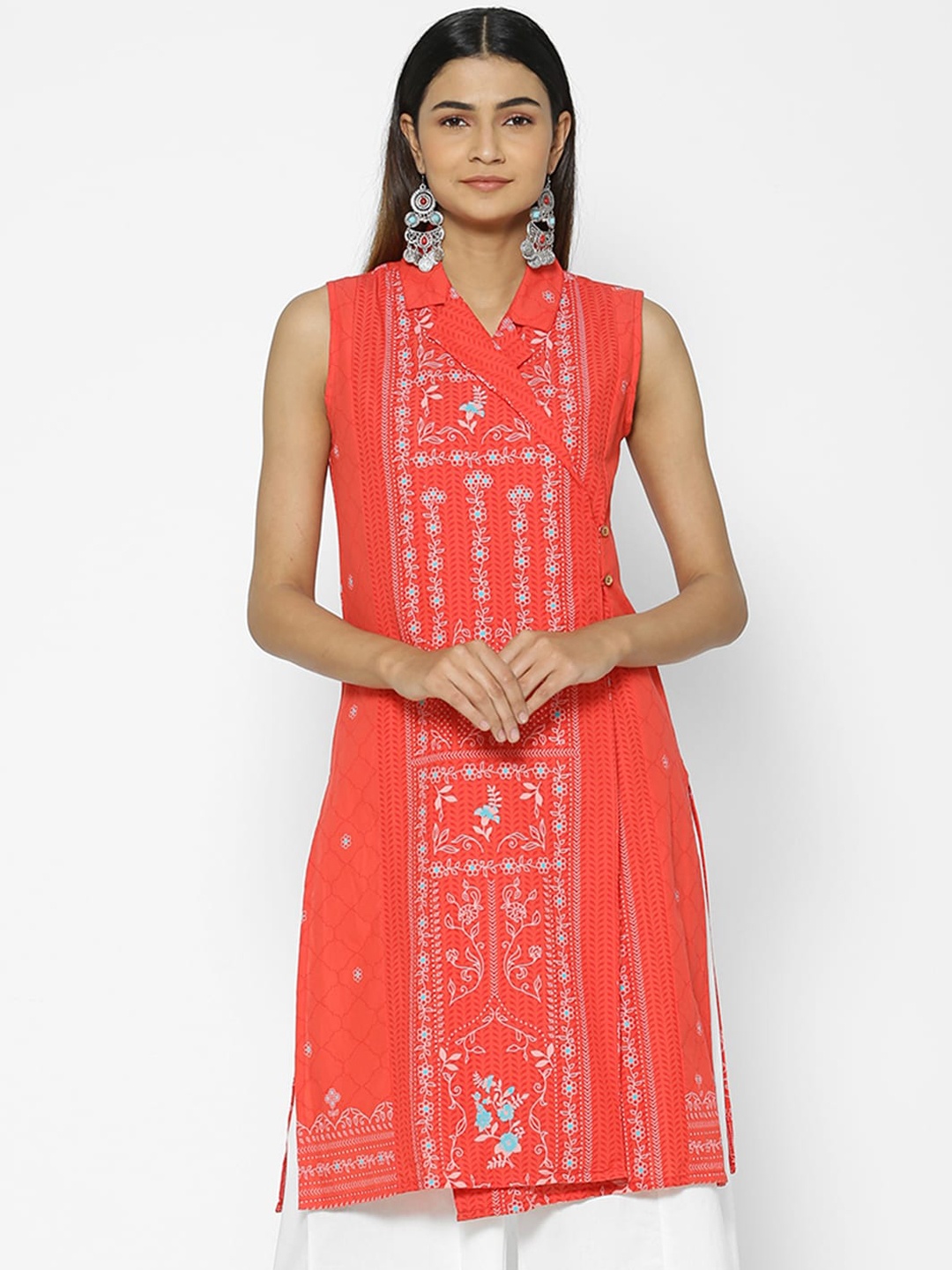 

Saaki Women Orange Printed A-Line Kurta