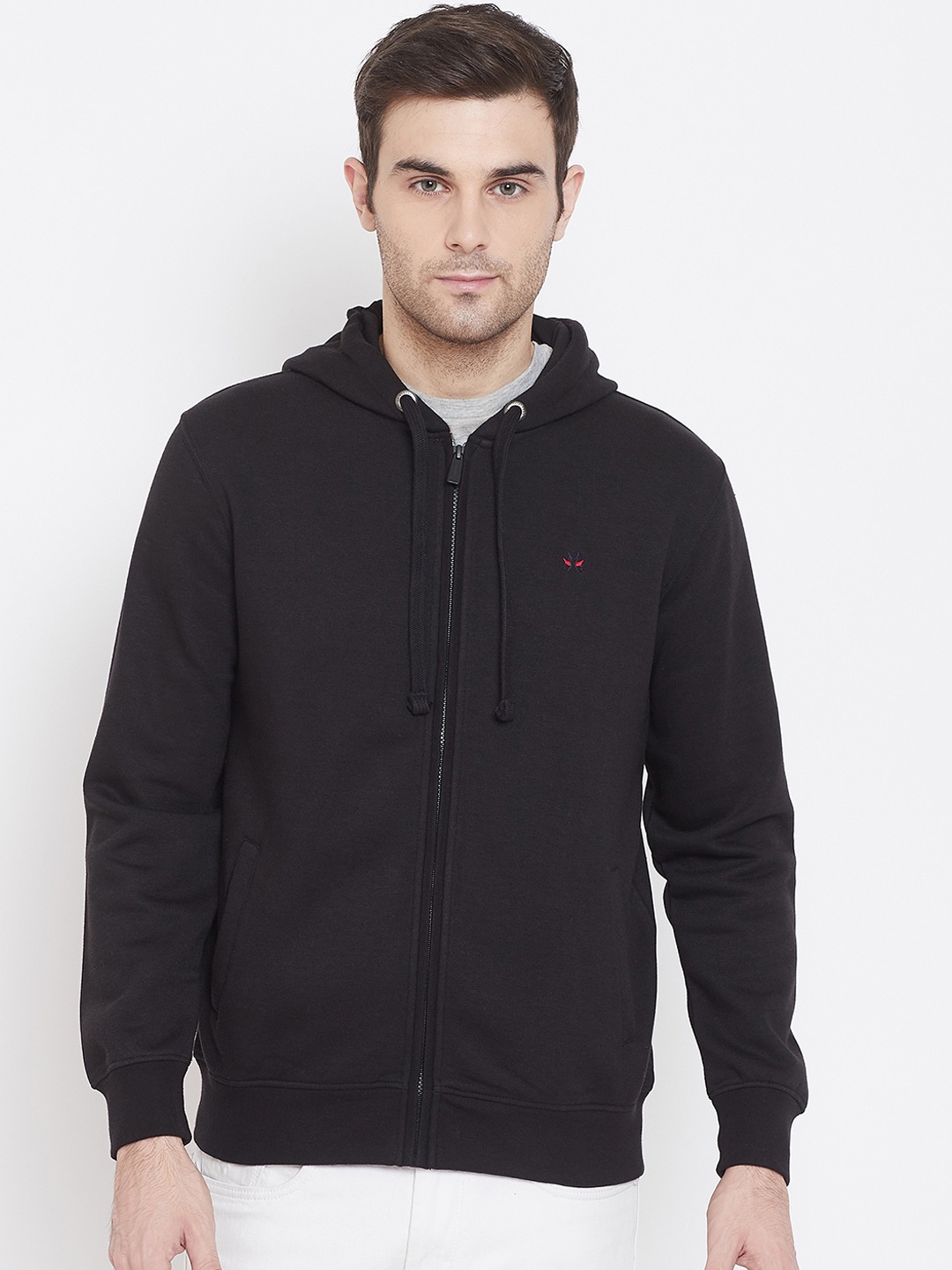 

Crimsoune Club Men Black Solid Hooded Sweatshirt