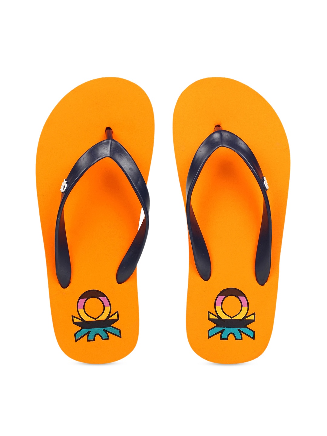 

United Colors of Benetton Men Orange & Navy Blue Printed Thong Flip-Flops