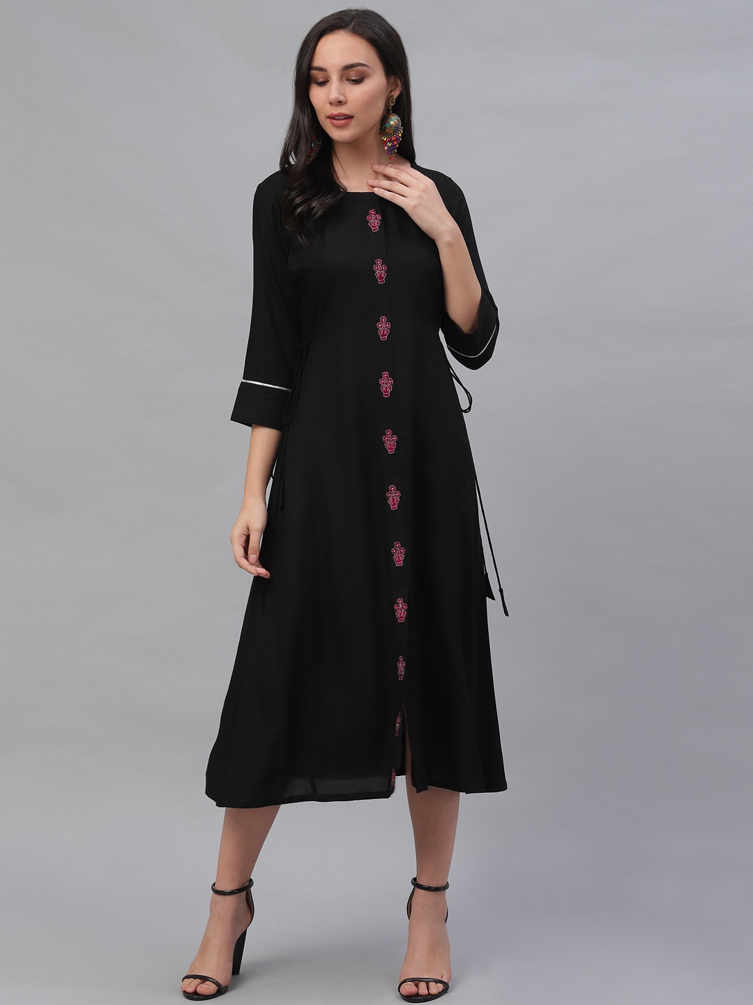 

Gerua By Libas Women Black Embroidered A-Line Dress