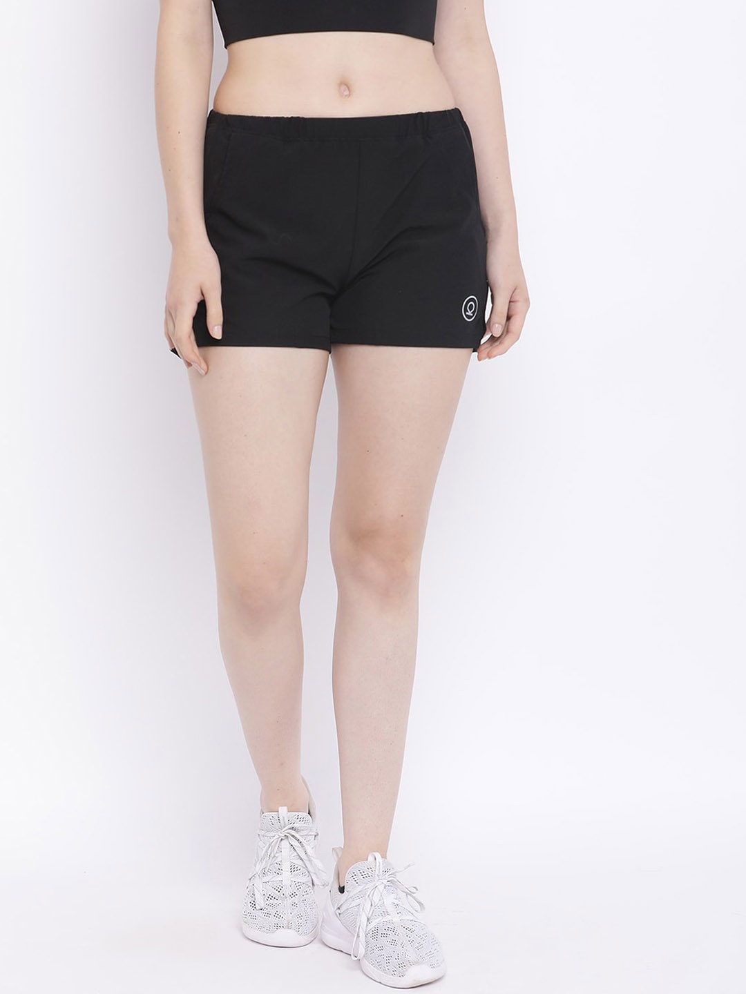 

CHKOKKO Women Black Solid Regular Fit Sports Shorts