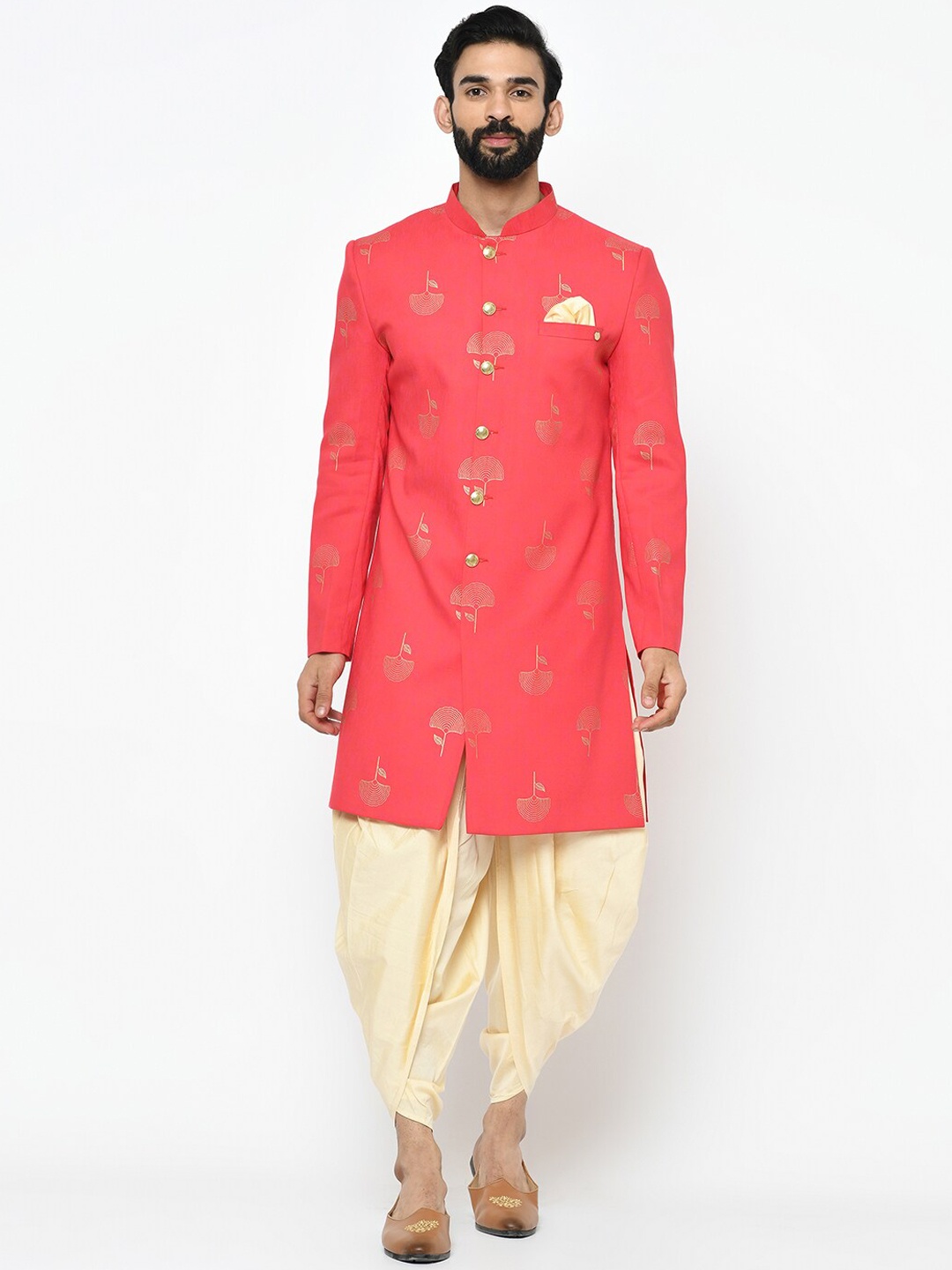 

KISAH Men Pink & Beige Indowestern Sherwani Set