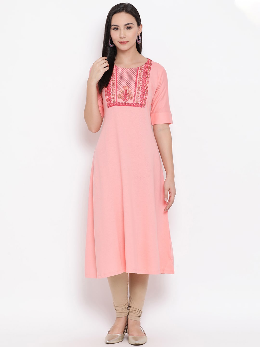 

Span Women Pink Yoke Design A-Line Kurta