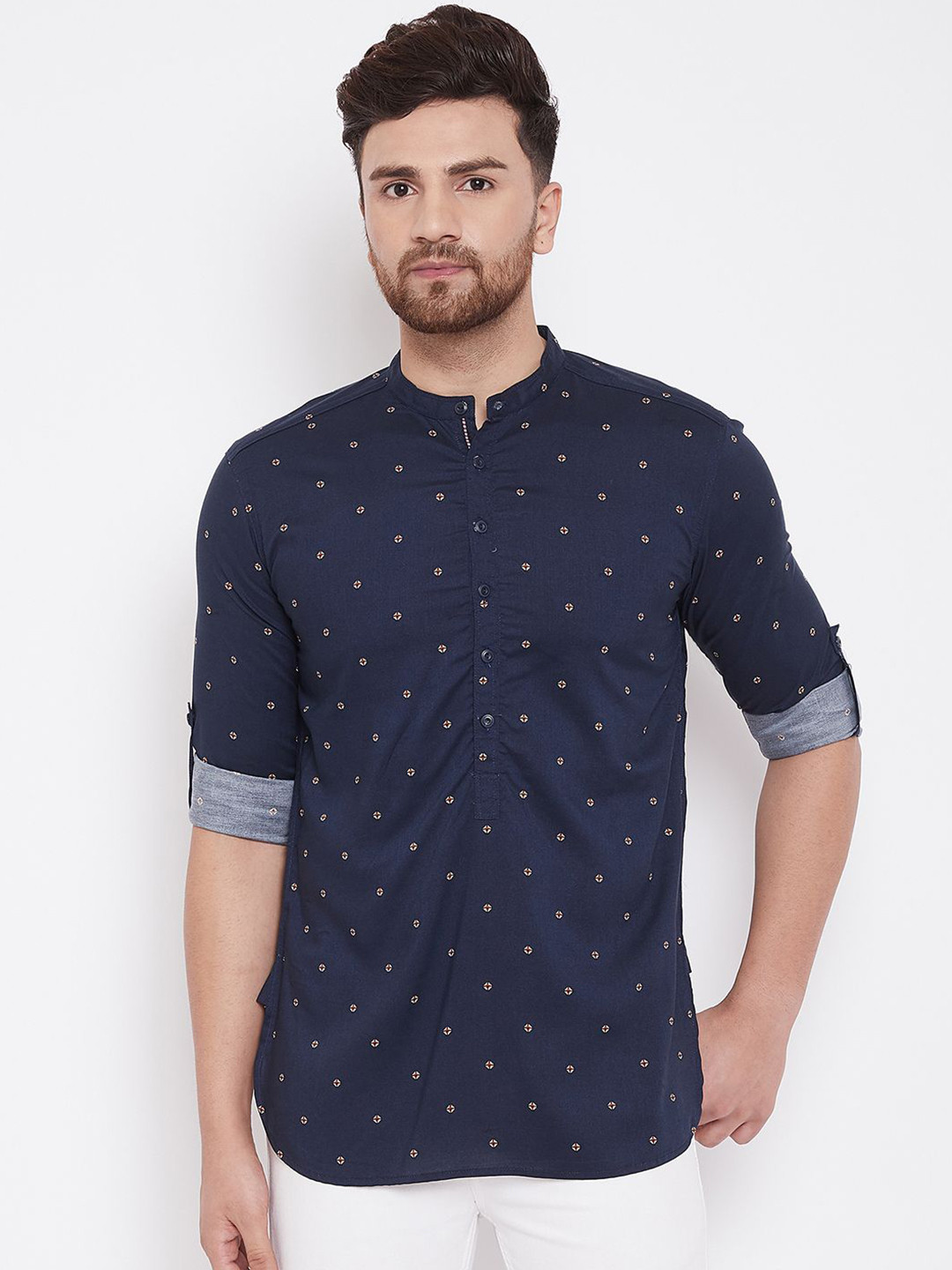 

even Men Navy Blue Woven Design Straight Kurta
