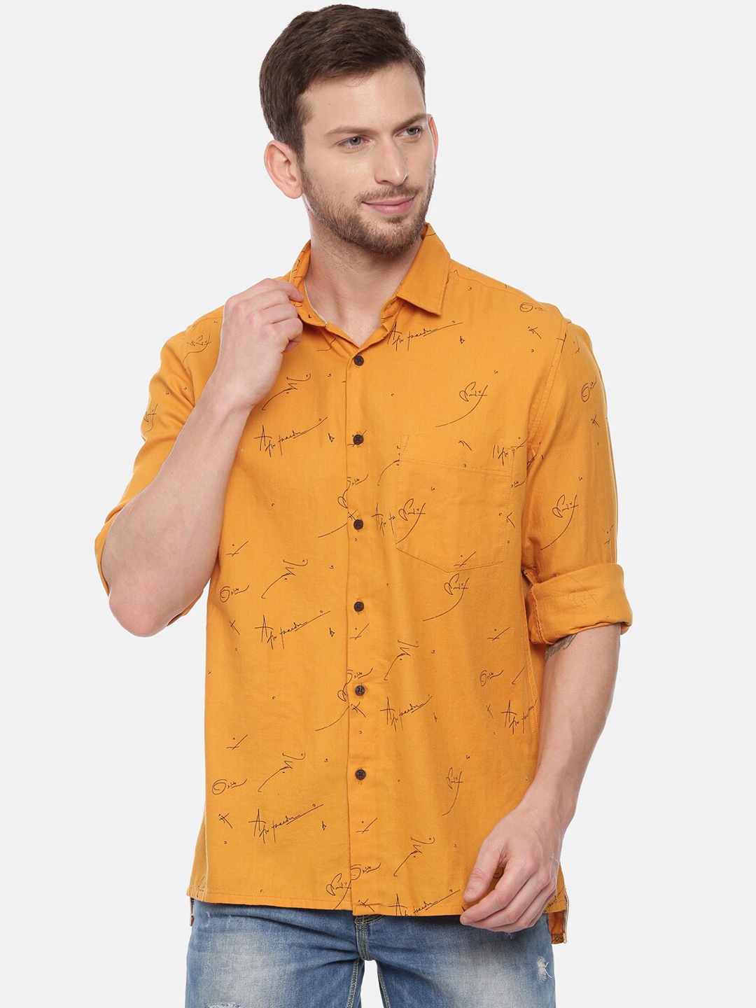 

Bene Kleed Men Orange Slim Fit Printed Casual Shirt