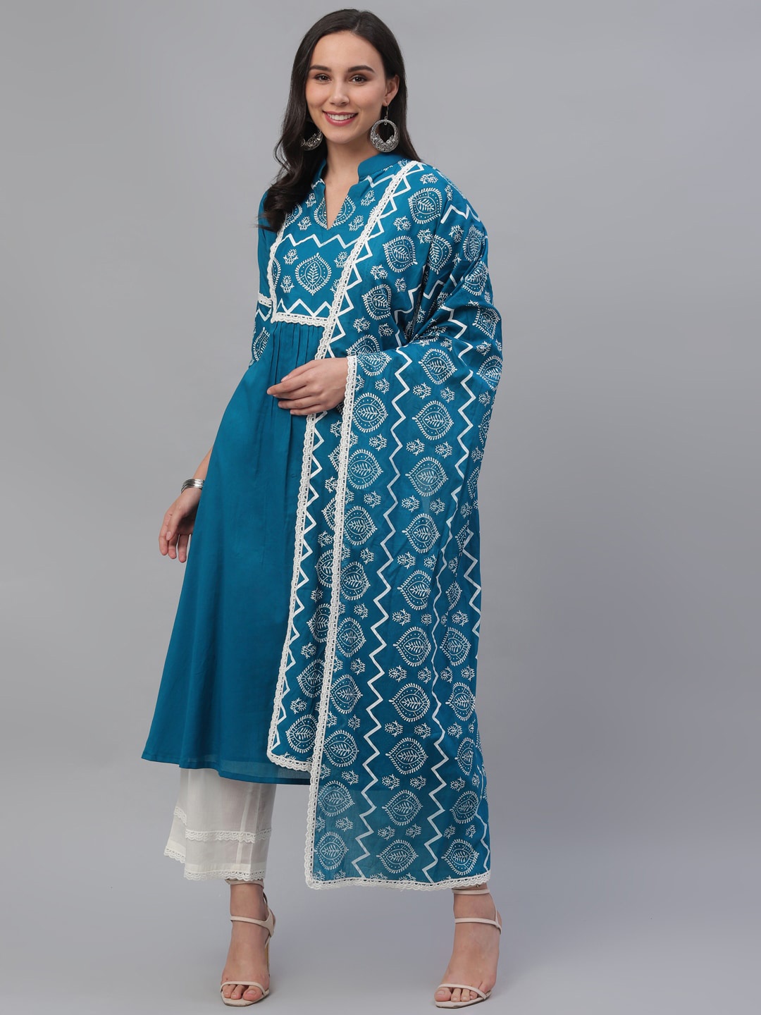 

Gerua By Libas Women Blue Yoke Design Kurta with Trousers Dupatta
