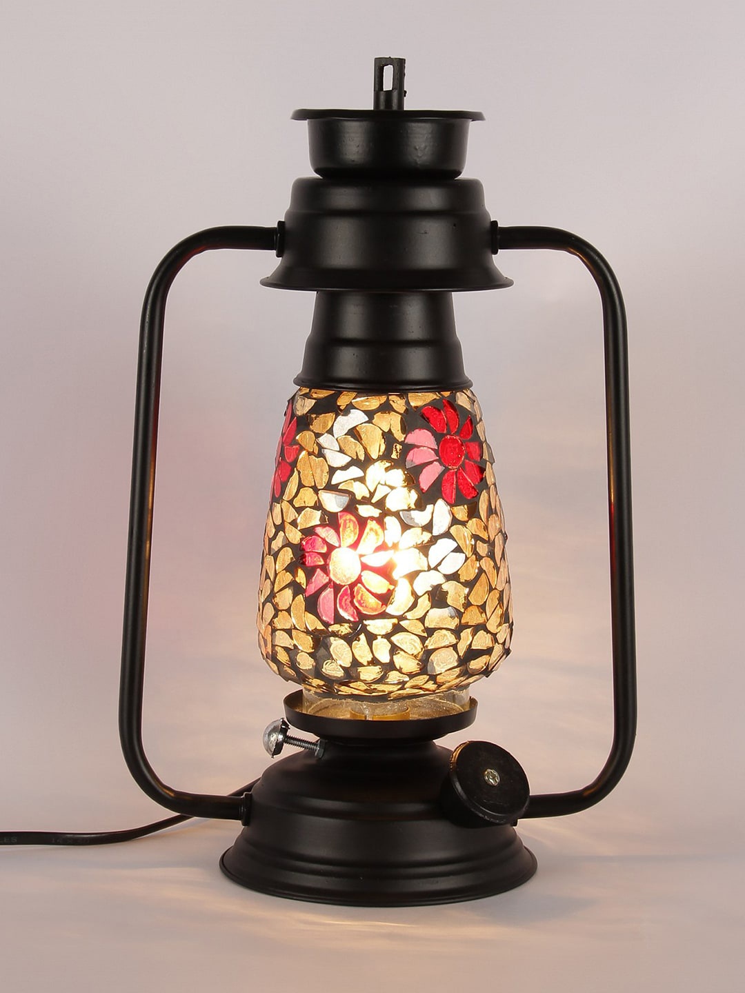Devansh Black & Grey Textured Mosaic Glass Table Lantern