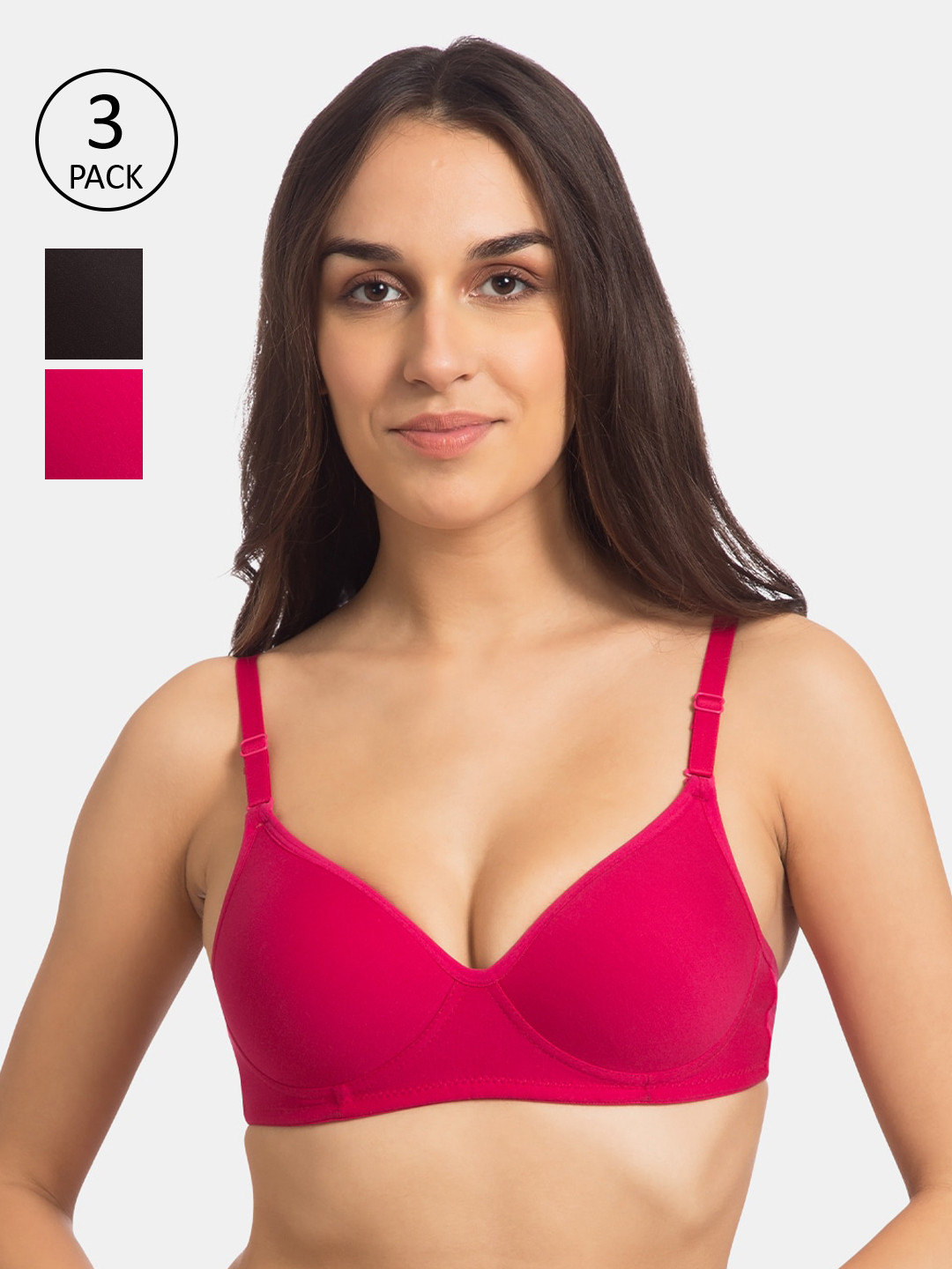 

Tweens Pink & Black Pack of 3 Non-Wired Lightly Padded Everyday Bra TW-1100-DPK-RD-BLK-30B