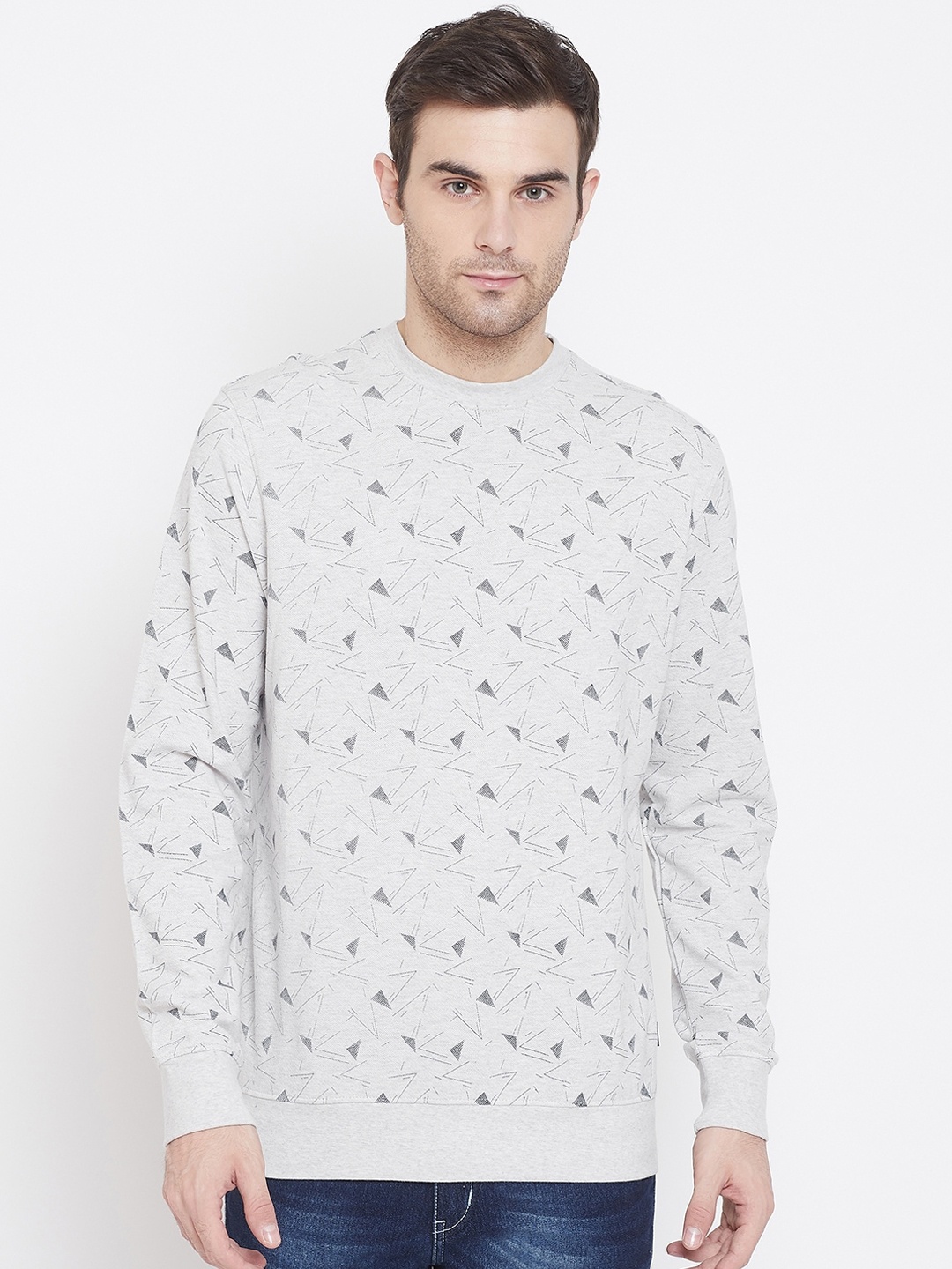 

Crimsoune Club Men Grey & Black Printed Pullover Sweatshirt