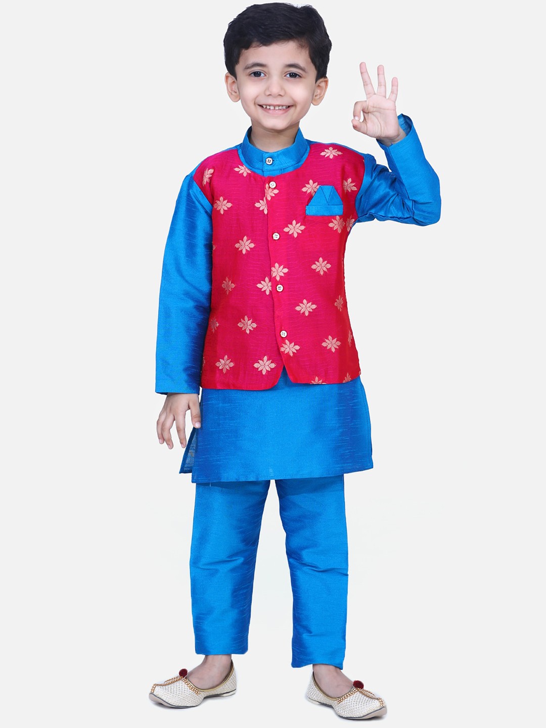 

BownBee Boys Blue & Pink Printed Kurta with Trousers