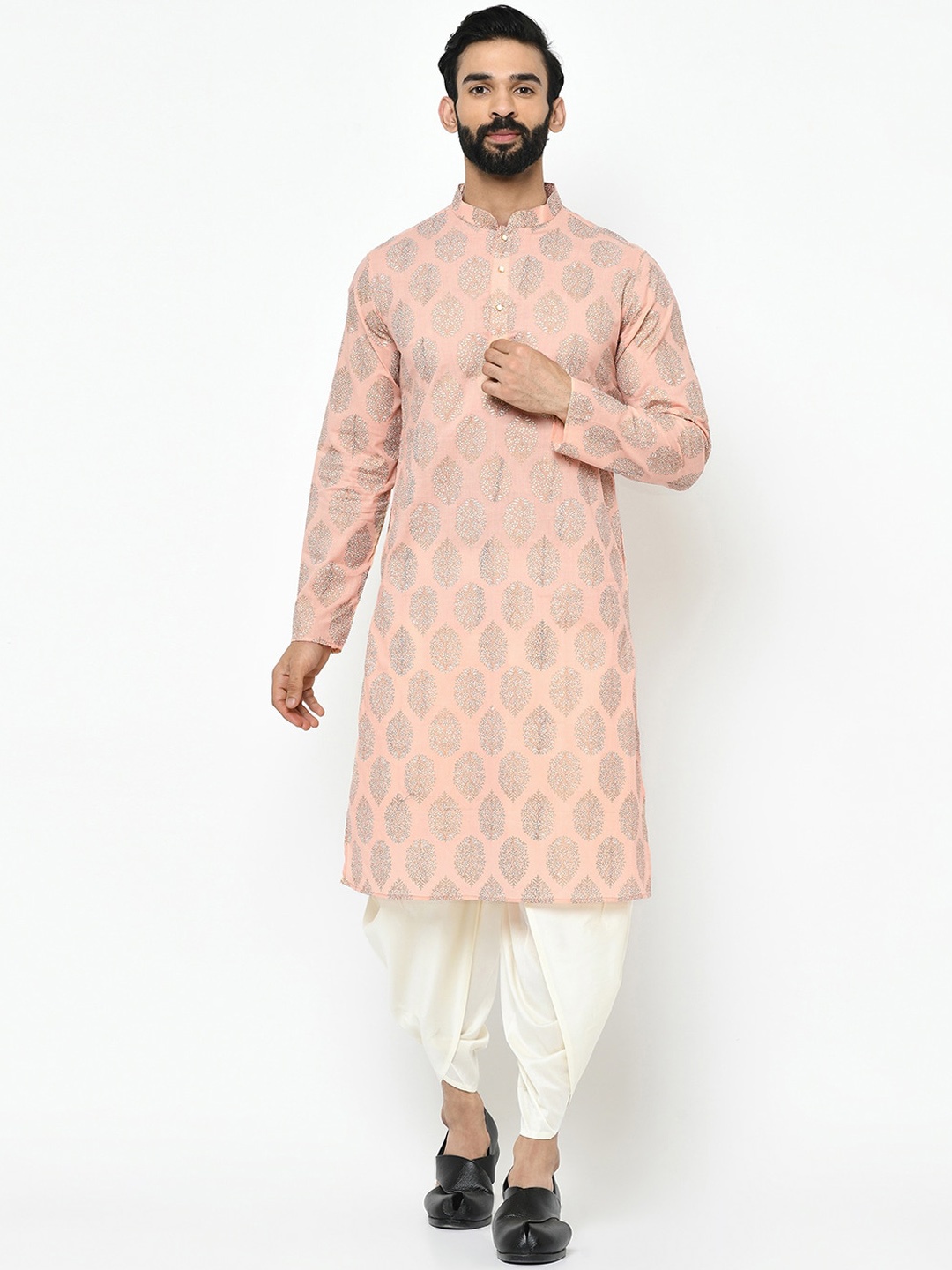KISAH Men Printed Regular Fit Ethnic Motifs Kurta, Pink