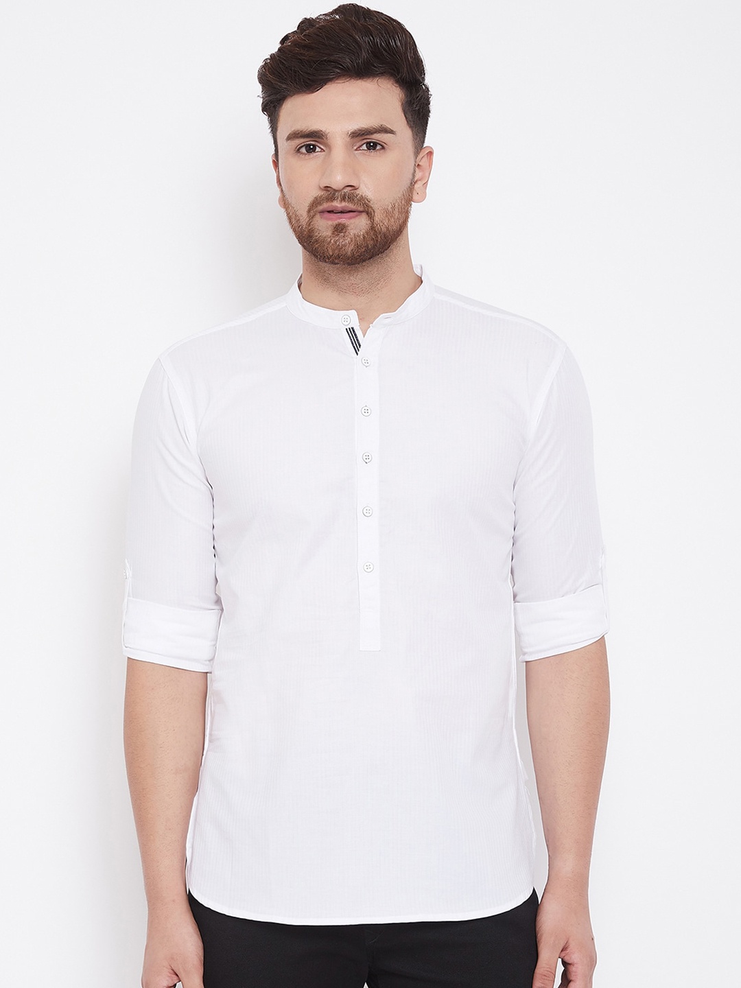 

even Men White Striped Straight Kurta