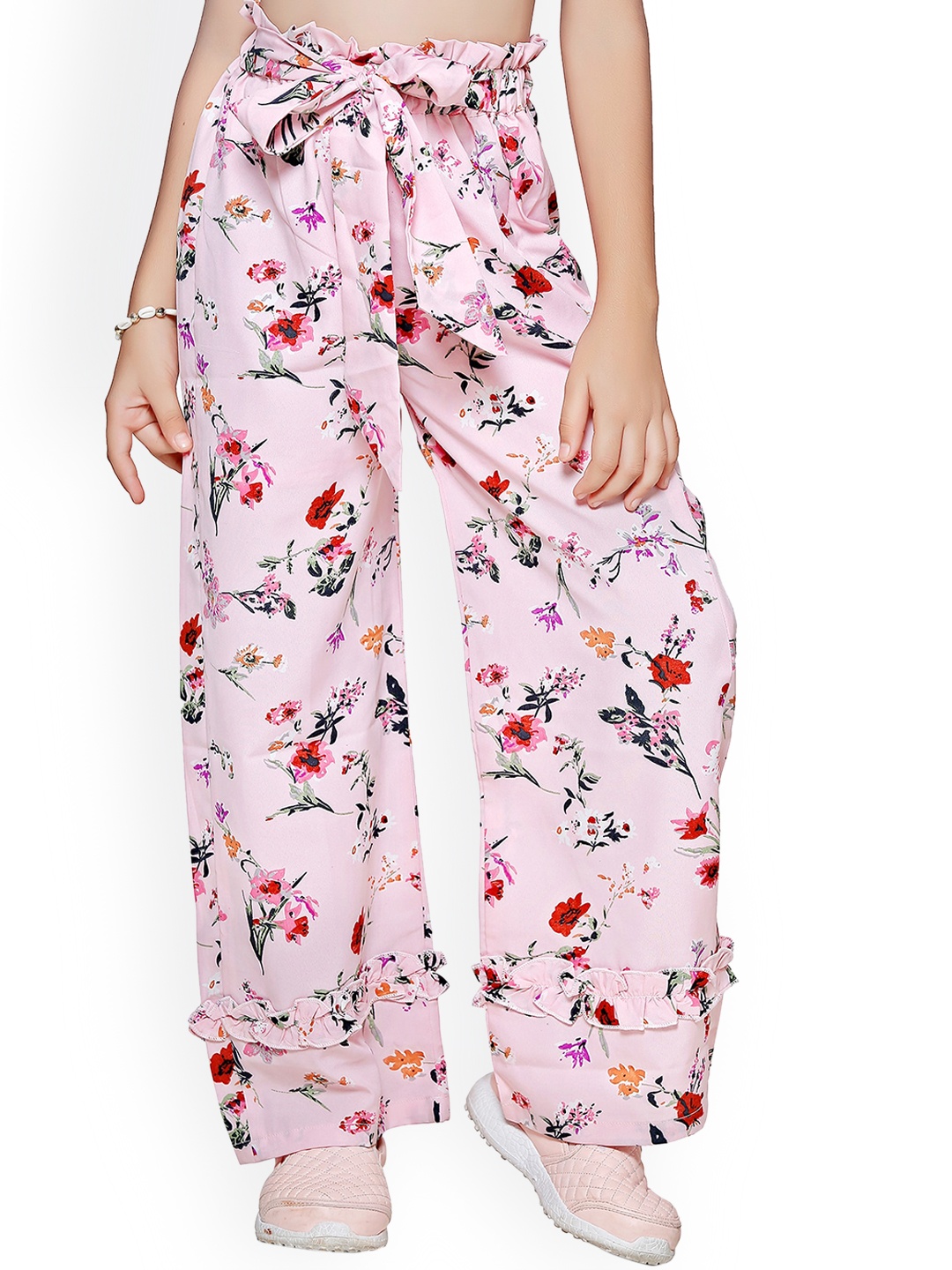 

Cutiekins Girls Pink & Red Floral Printed Straight Palazzos