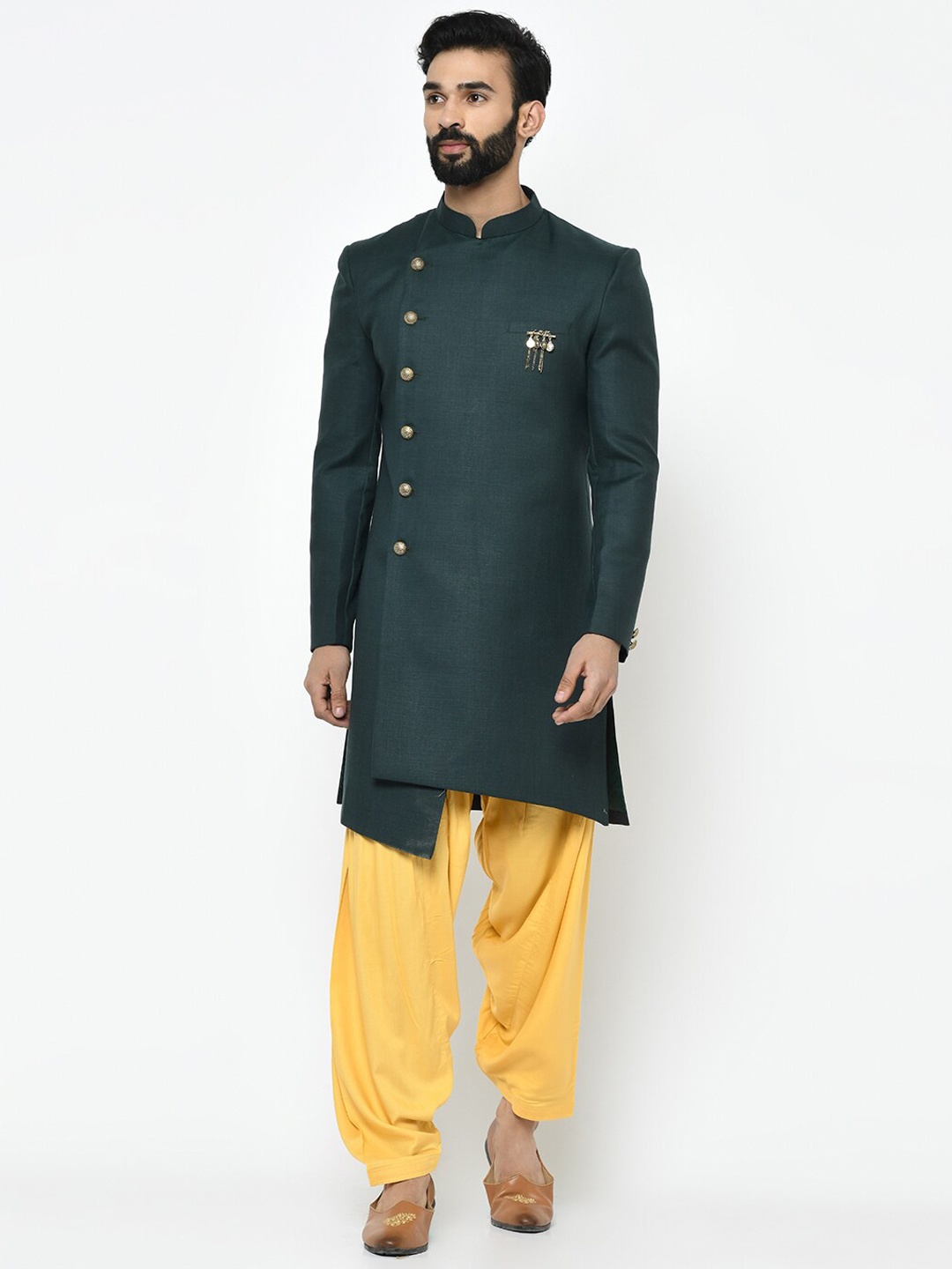 

KISAH Men Sherwani with Dhoti Pants Set, Olive