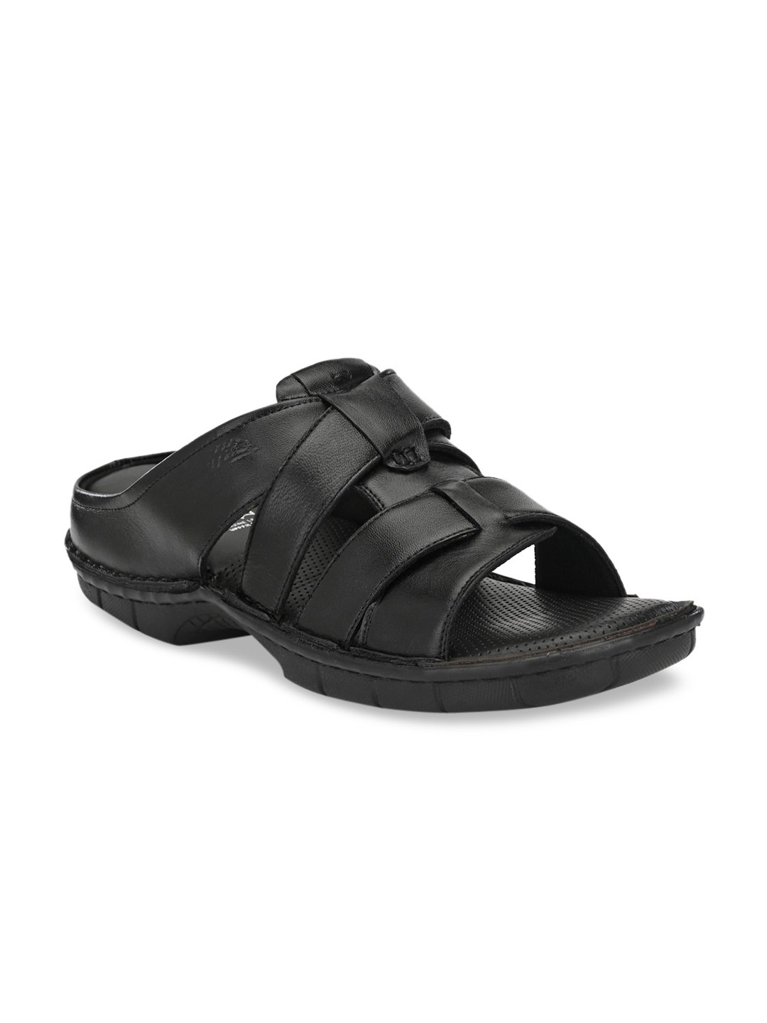 

Hitz Men Black Leather Comfort Sandals