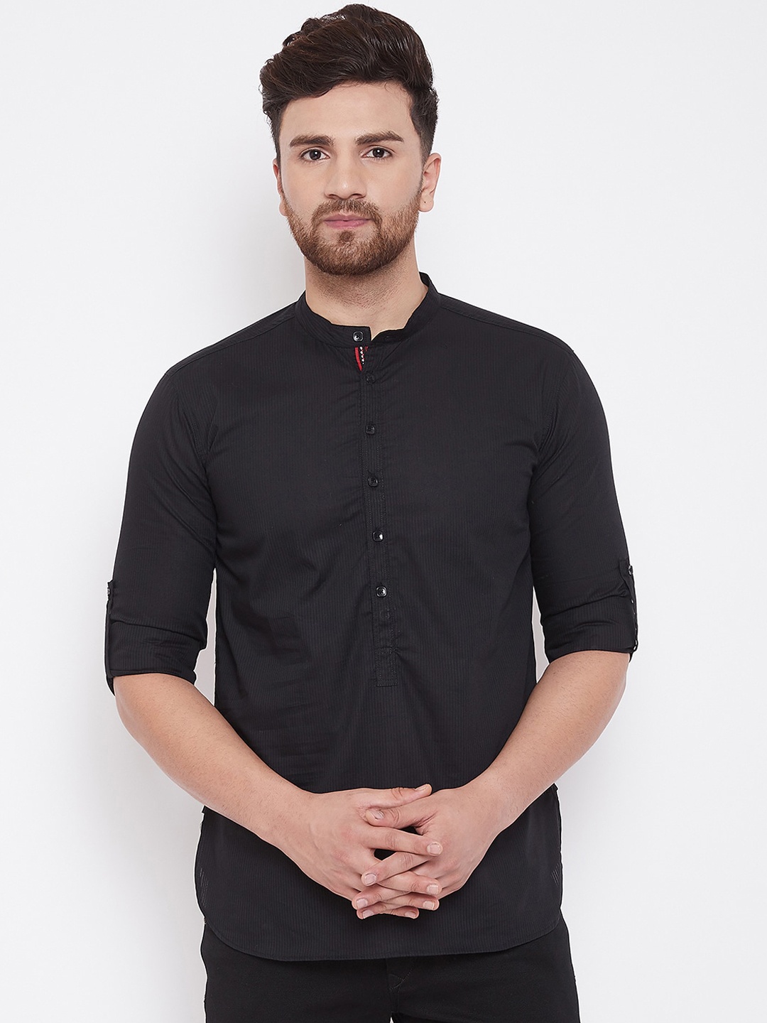 

even Men Black Solid Straight Kurta