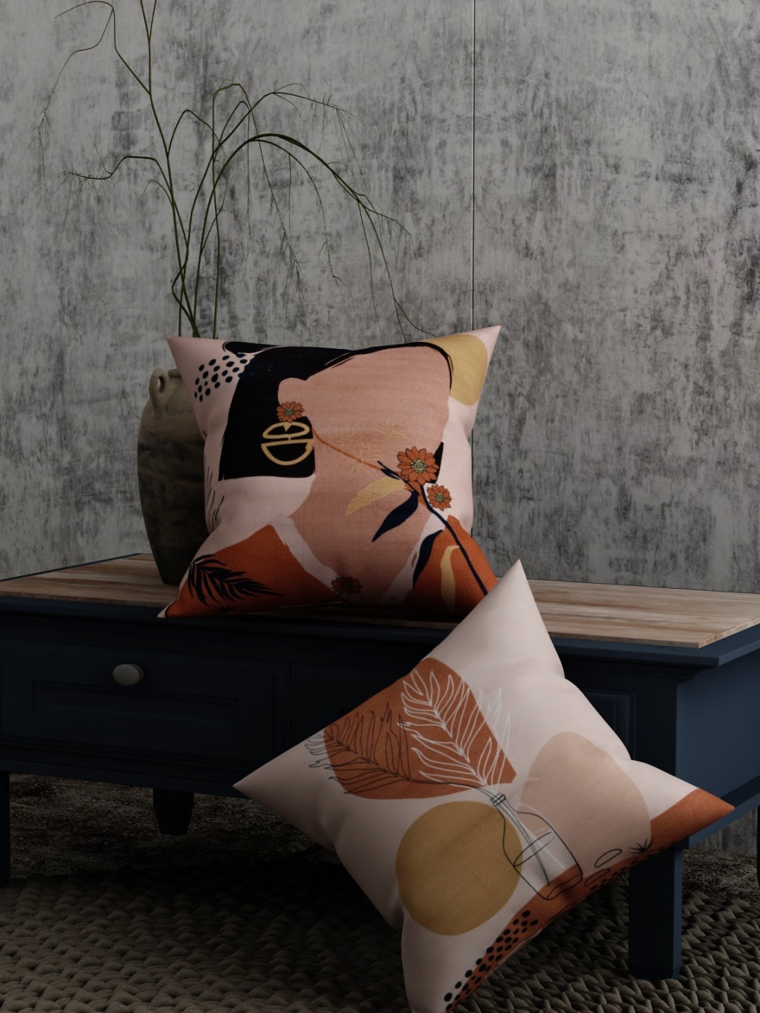 

EverHOME Beige Set of 2 Abstract Square Cushion Covers