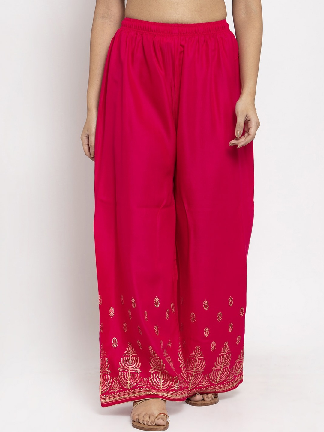 Clora Creation Women Magenta Embroidered Flared Palazzos