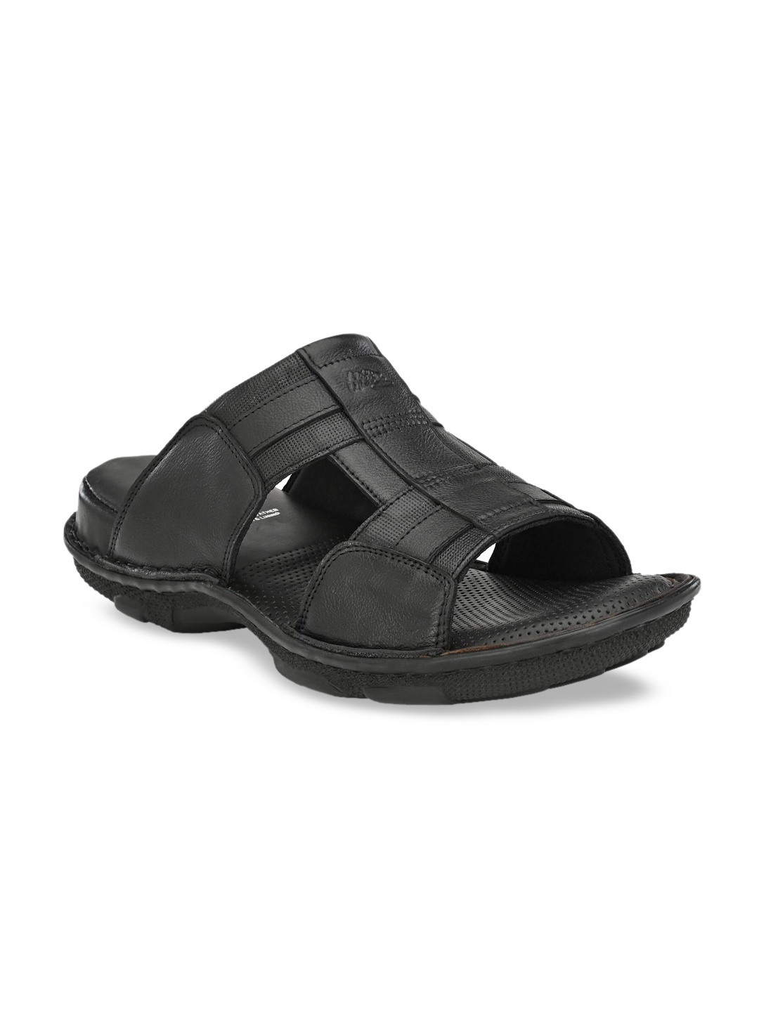 Hitz Men Black Leather Comfort Sandals